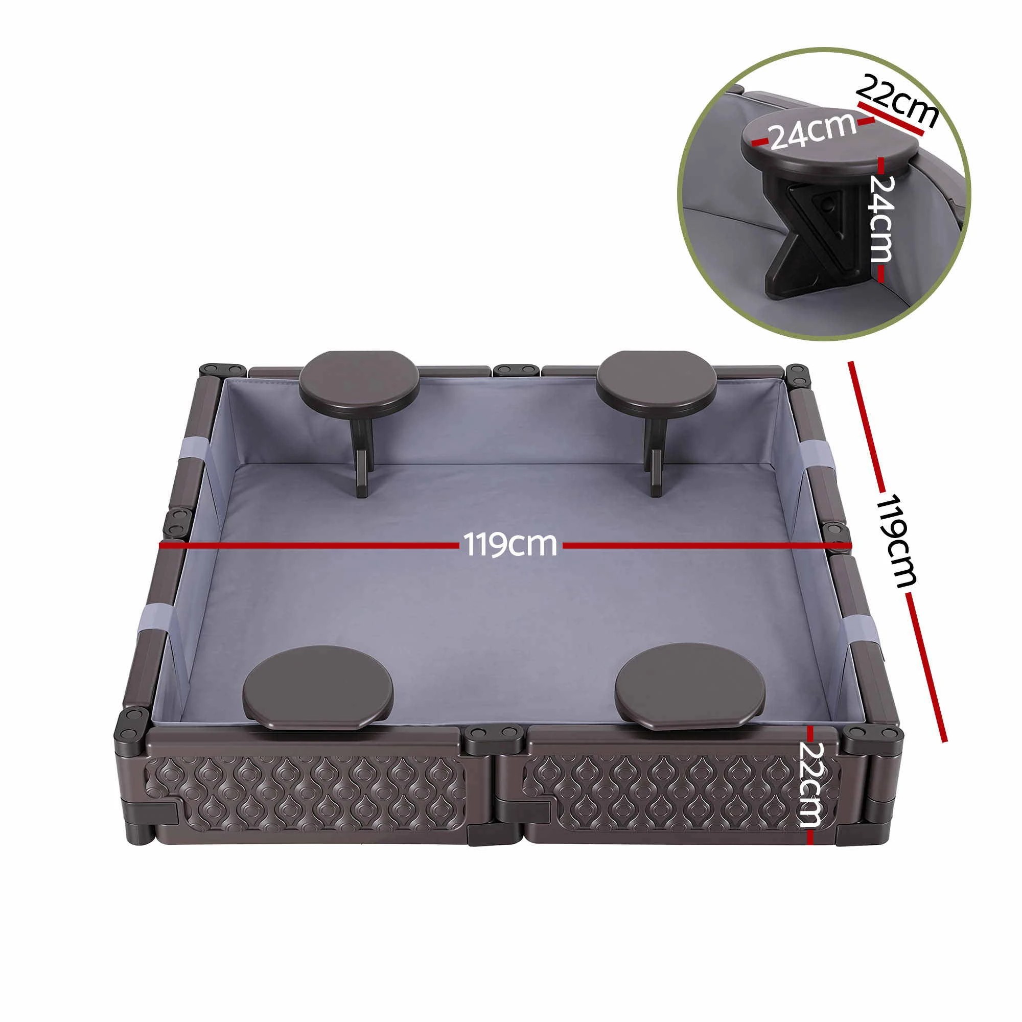 2 Keezi Kids Square Sandpit with Cover and 4 Seats - Brown, 2 of 8