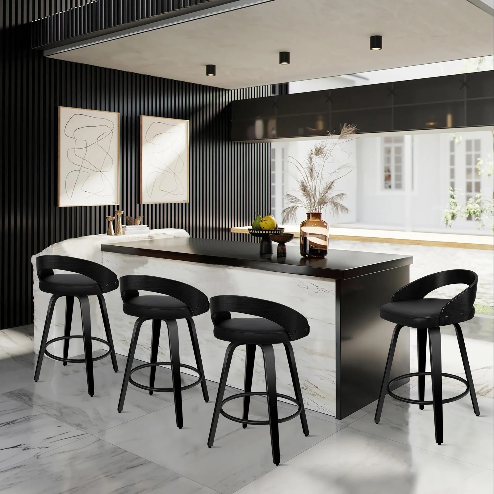 9 Alfordson 2x Swivel Bar Stools Caden Kitchen Wooden Dining Chair - Black, 9 of 10