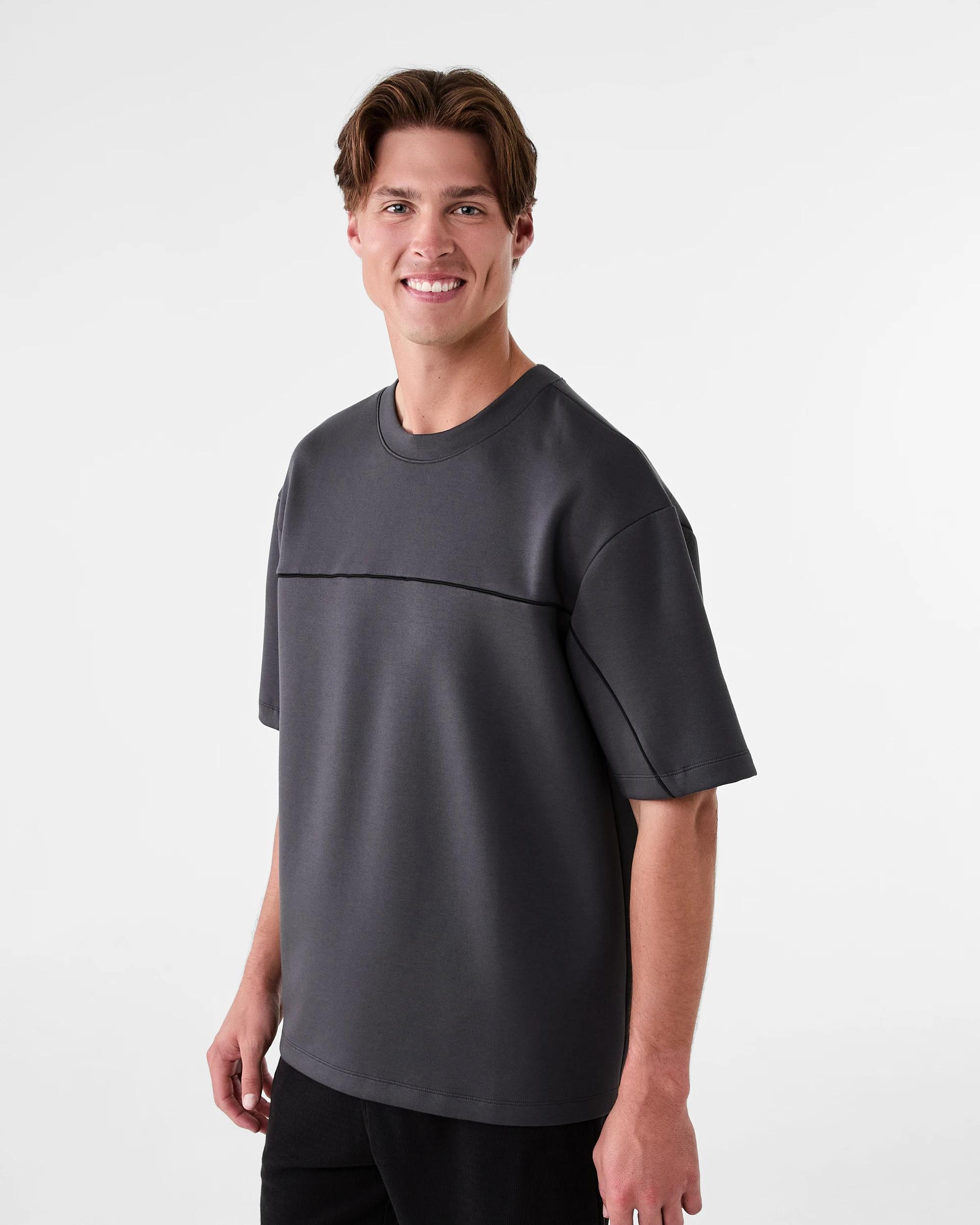 2 Active Mens Oversized Piping Scuba T-shirt Gry Drkish, 2 of 6