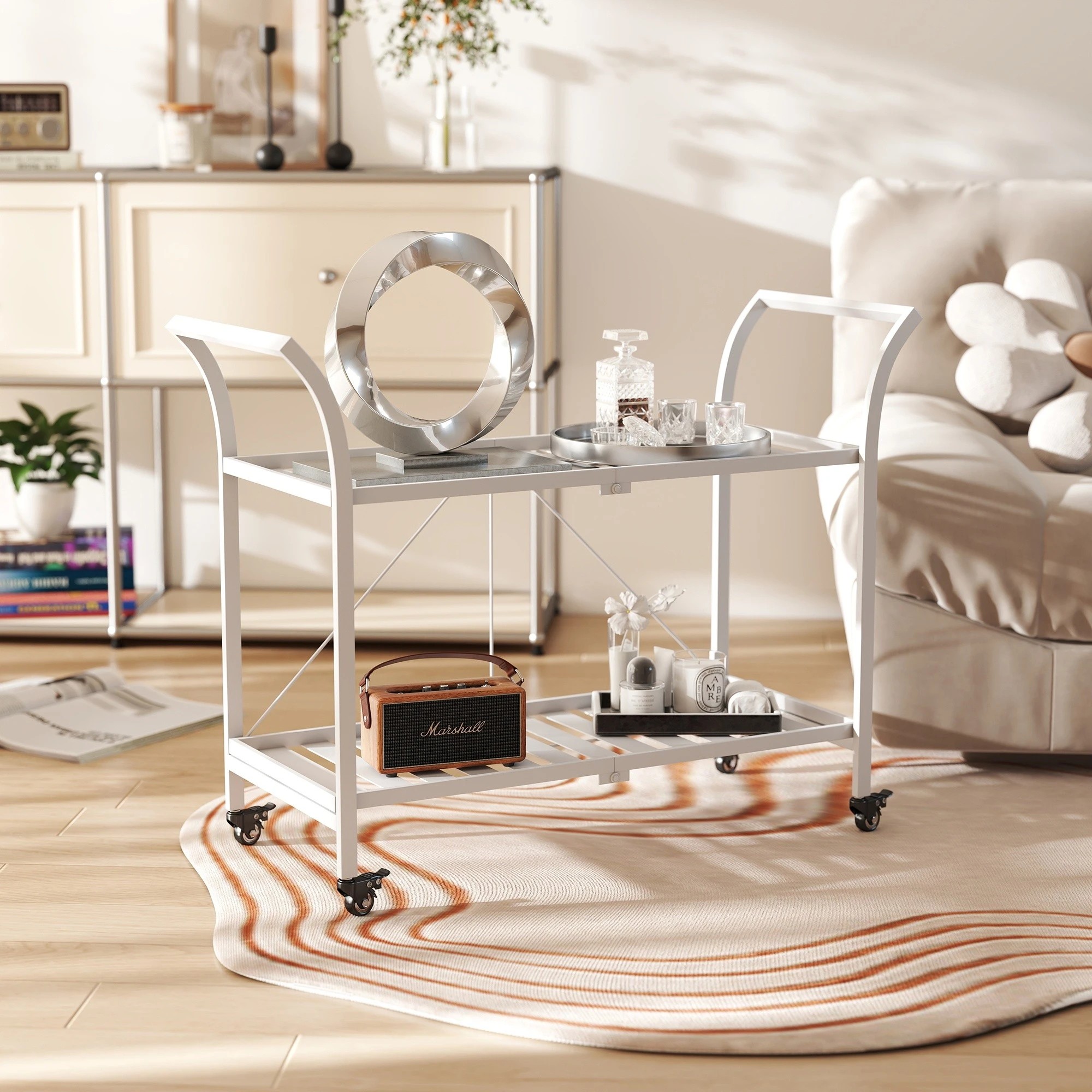 1 Hamptons 2 Tier Metal Bar Cart - White, 1 of 5