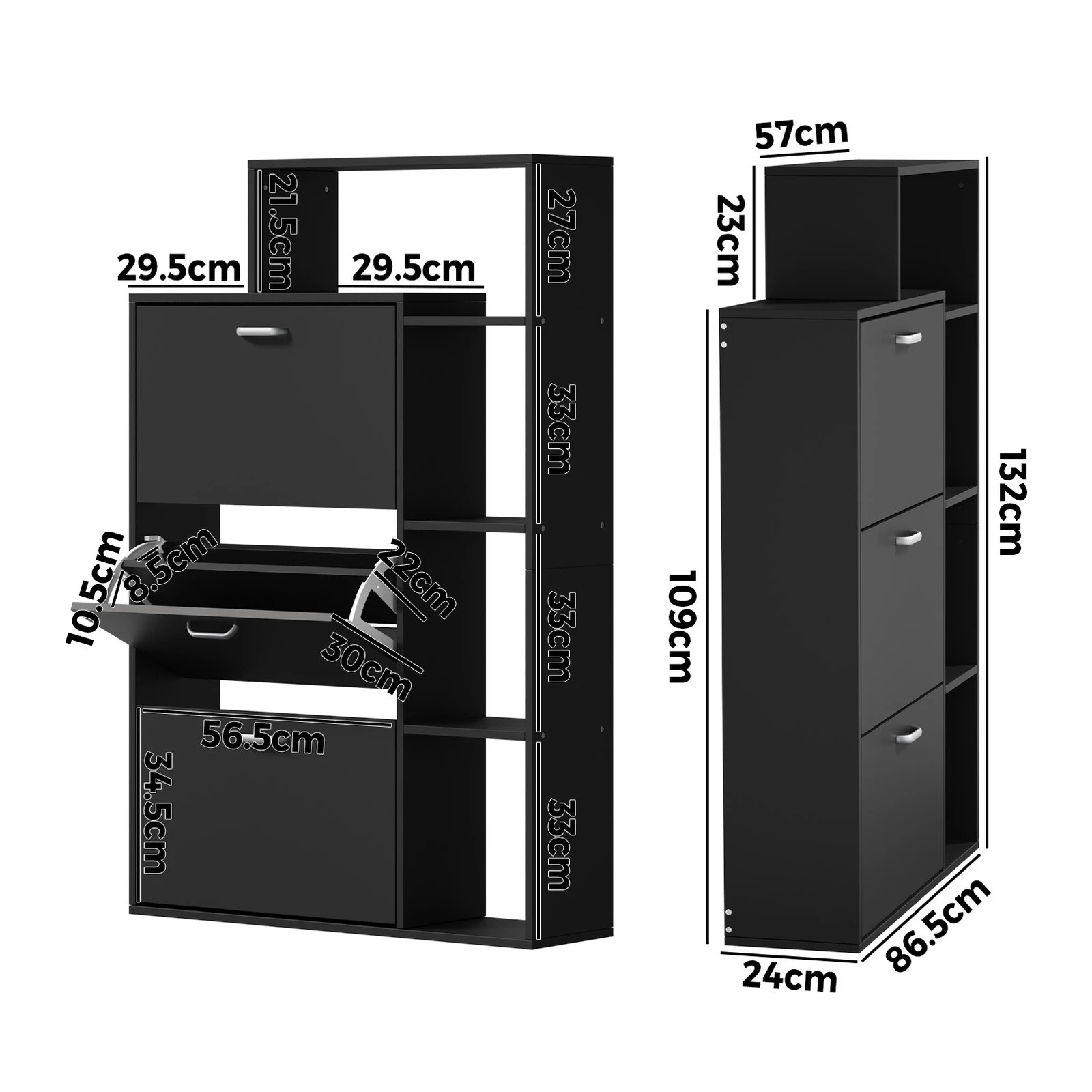 7 Oikiture Shoe Cabinet Storage 3 Doors Shoes Rack Display Wooden Shelves - Black, 7 of 8