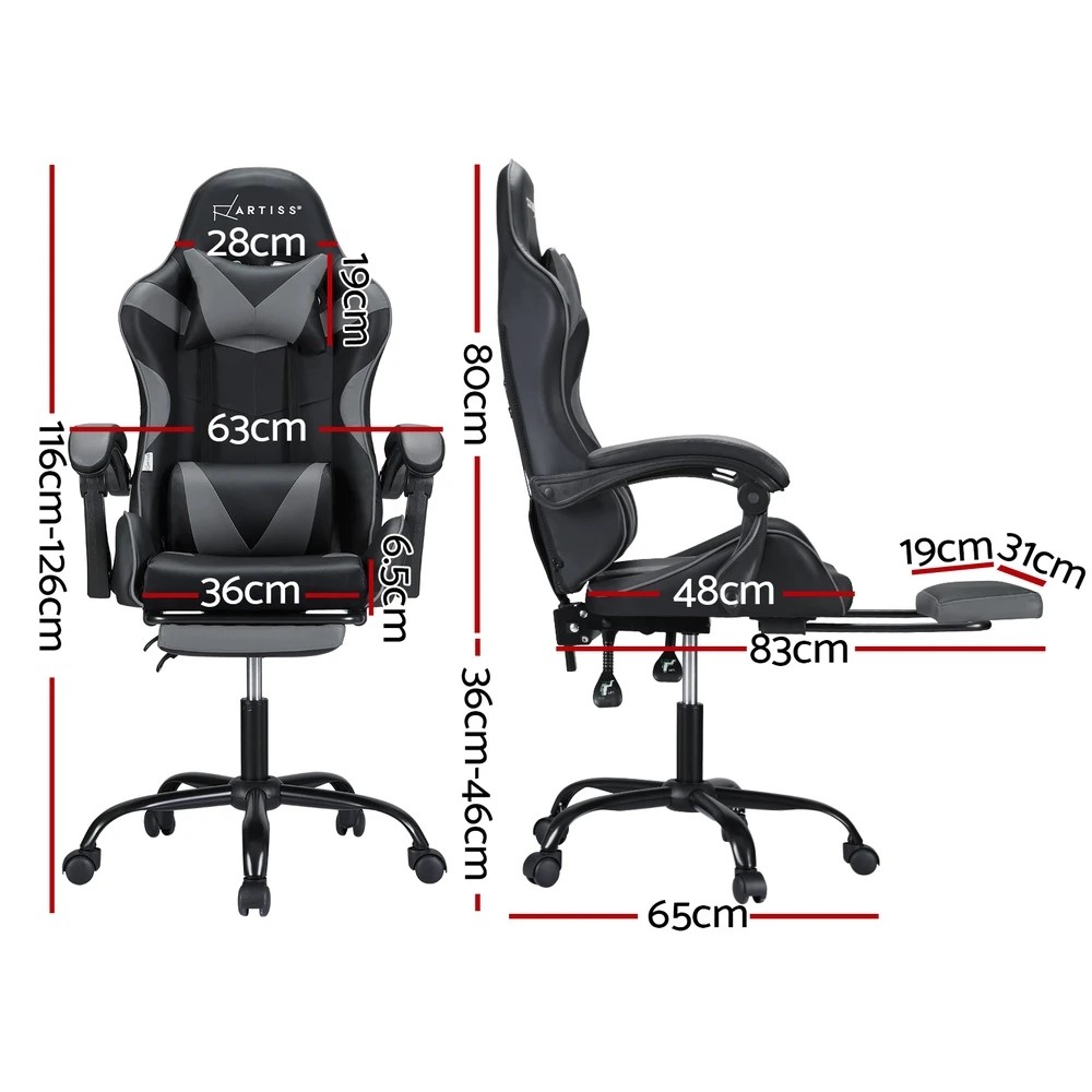 2 Artiss 2 Point Massage Gaming Office Chair Footrest - Multi, 2 of 5
