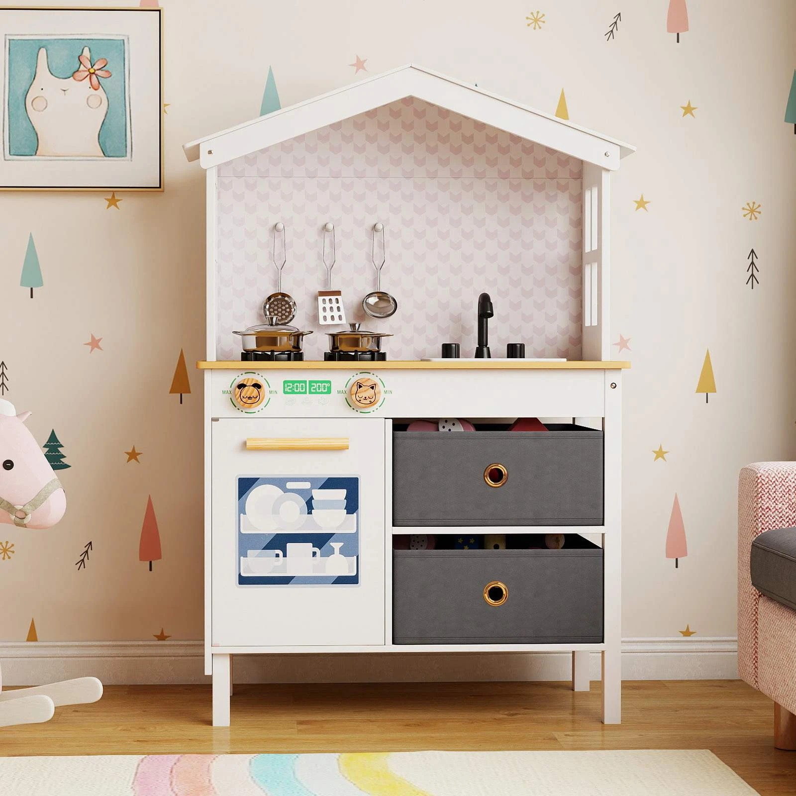 2 Costway Kitchen Playset Chef Pretend Play Kitchen Toy w/Sink - White, 2 of 2