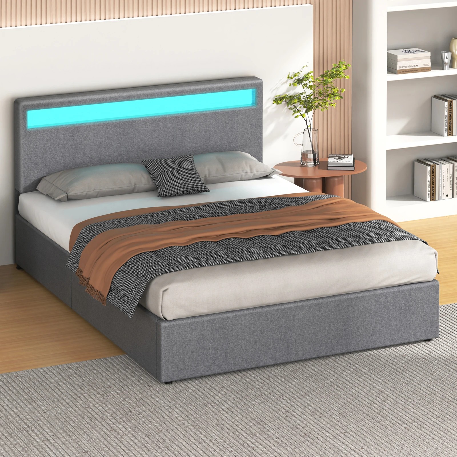 6 Alfordson Bed Frame King Size RGB LED Gas Lift Storage Base Fbric Luchino - Grey, 6 of 10