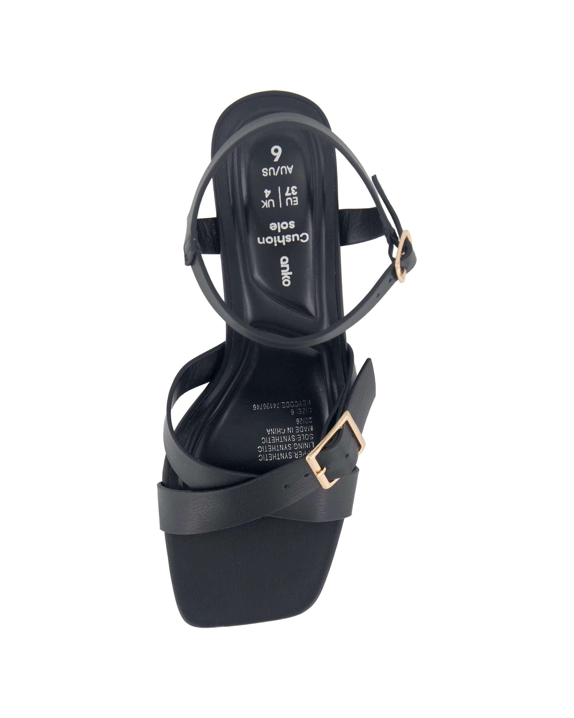 3 Buckle Heel Sandals Black, 3 of 5