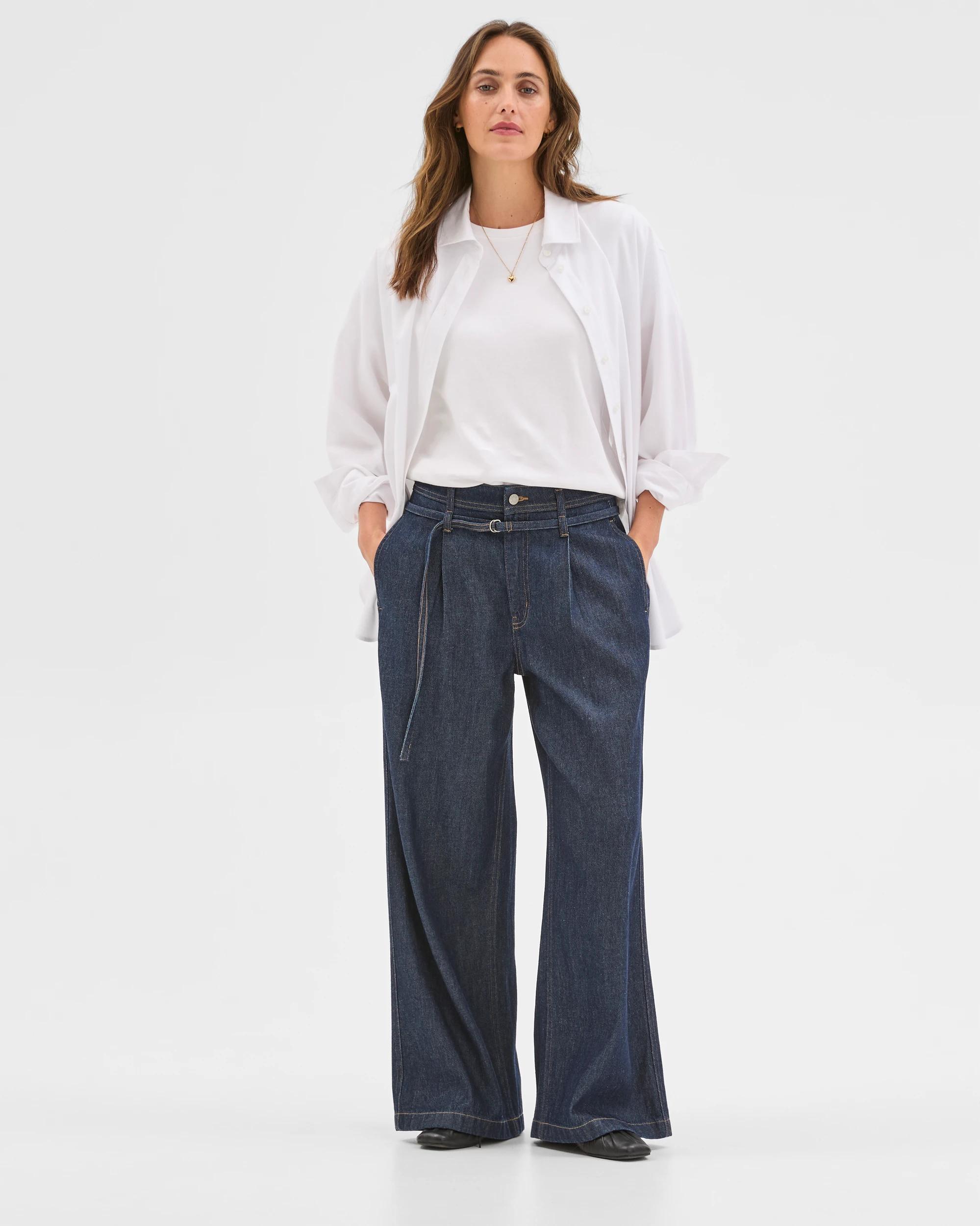 1 Target Woman Belted Slouch Denim Jeans RINSE SHEEN, 1 of 6