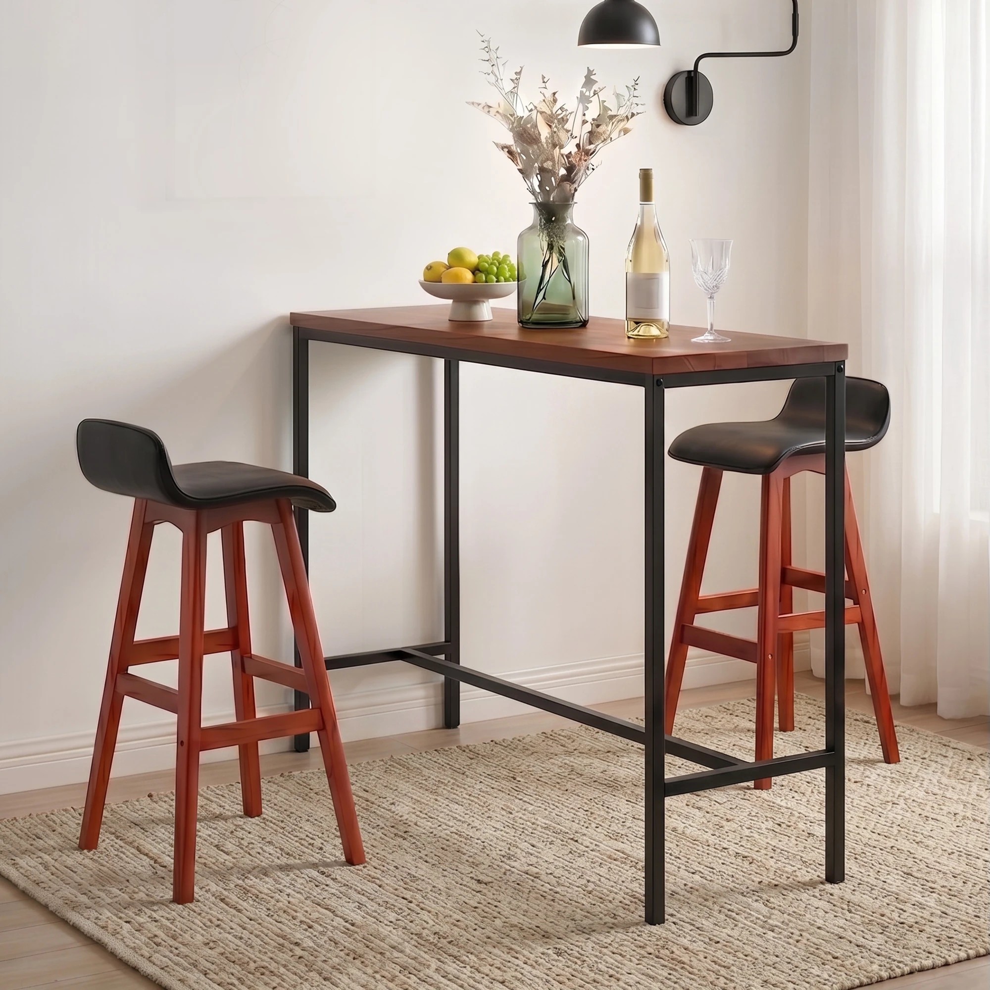 4 Artiss 3Pcs Bar Table and Stools Set Dining Desk Kitchen Chairs Cafe Pub Wood - Multi, 4 of 7