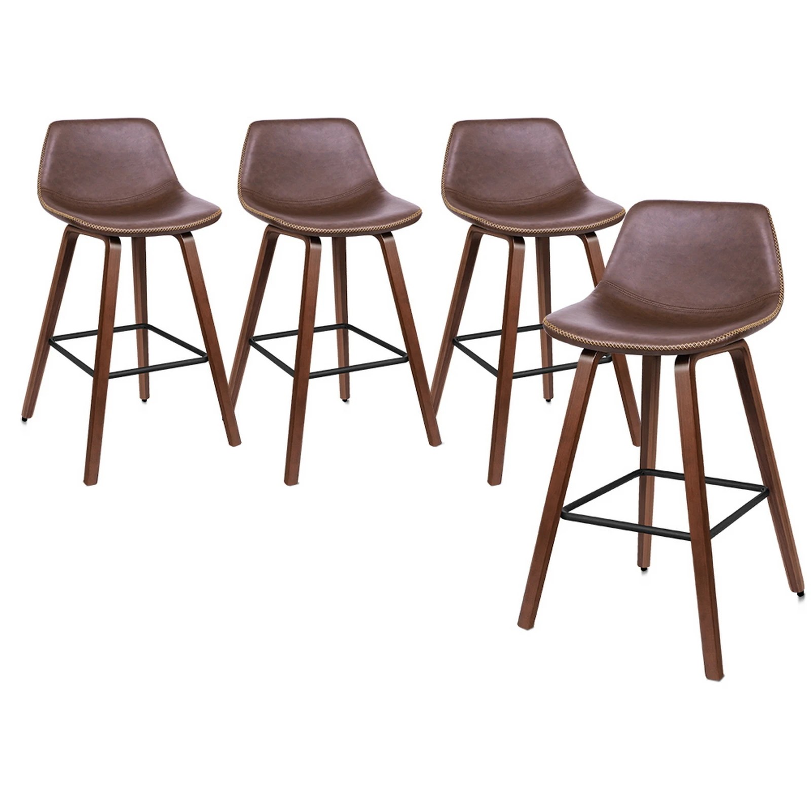 1 Alfordson 4x Wooden Bar Stools Noah Kitchen Dining Chair Vintage Retro - Brown, 1 of 10
