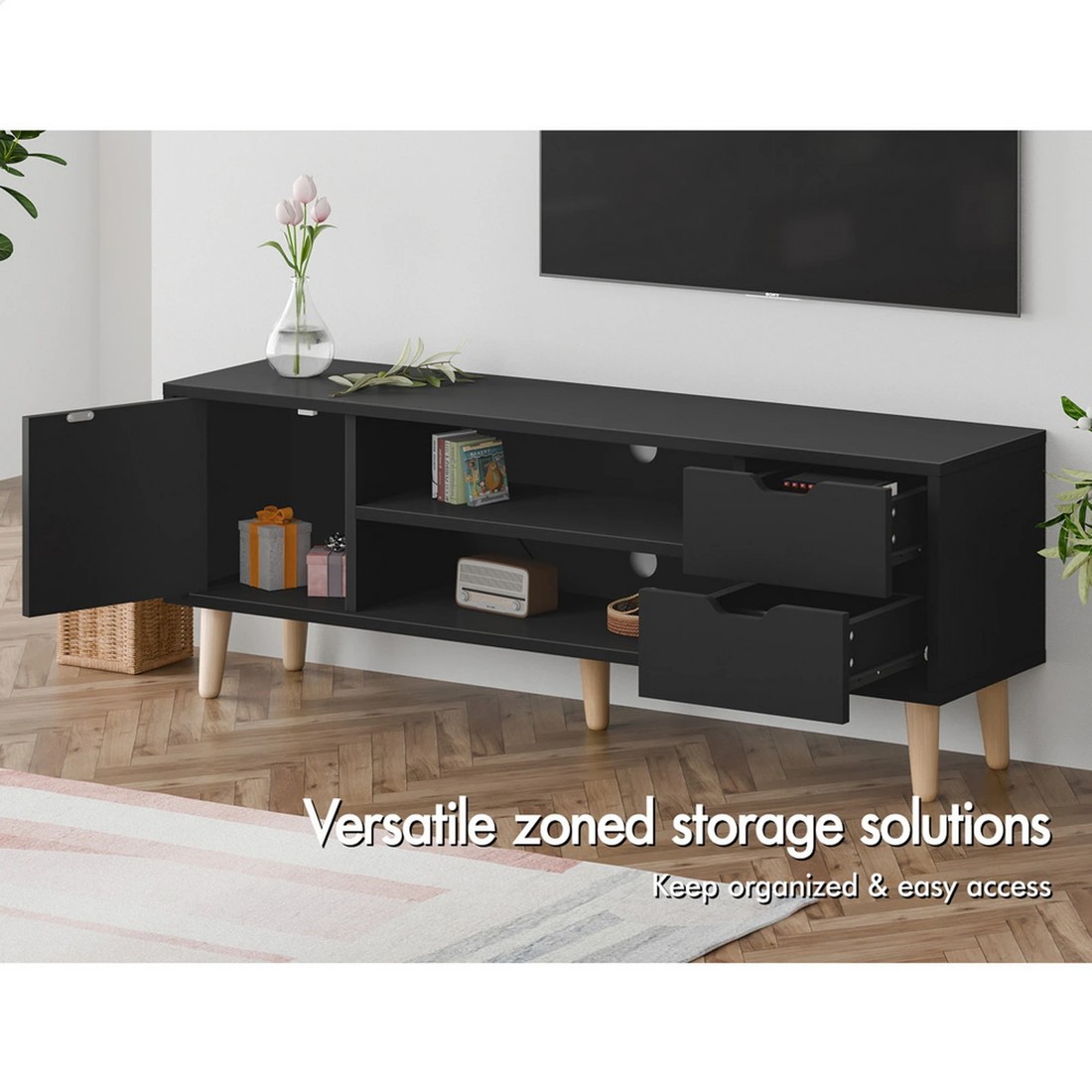 4 Alfordson Entertainment Unit 120cm TV Cabinet Stand Storage Drawer - Black, 4 of 10