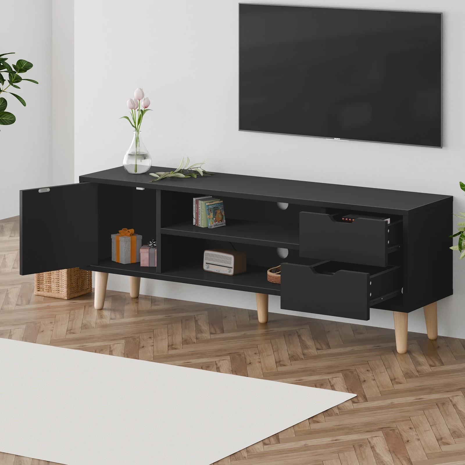 4 Alfordson Entertainment Unit 120cm TV Cabinet Stand Storage Drawer - Black, 4 of 10