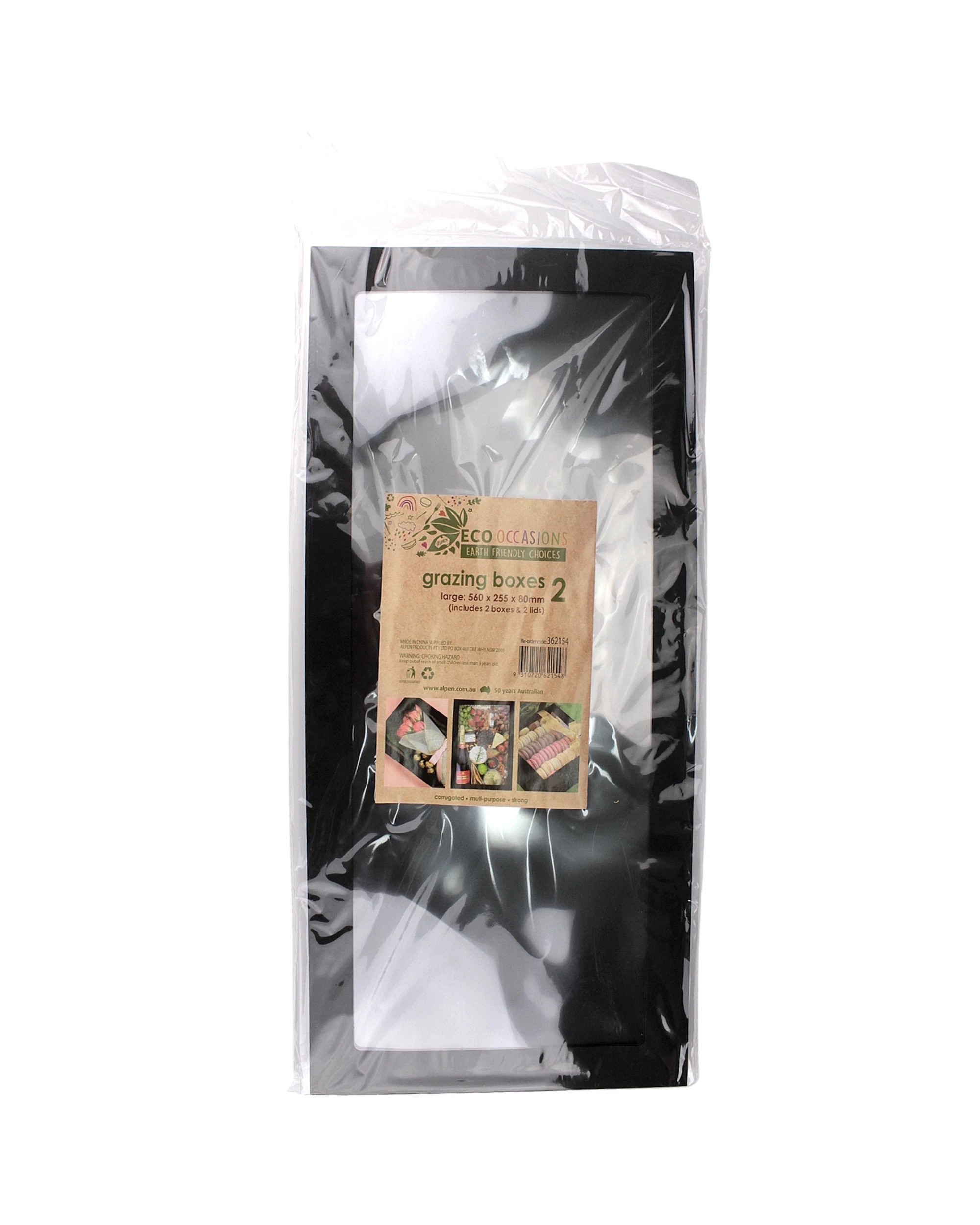 4 Eco Occasions Eco Grazing Boxes with Lids 56cm x 25.5cm x 8cm Pack of 2 - Black, 4 of 4