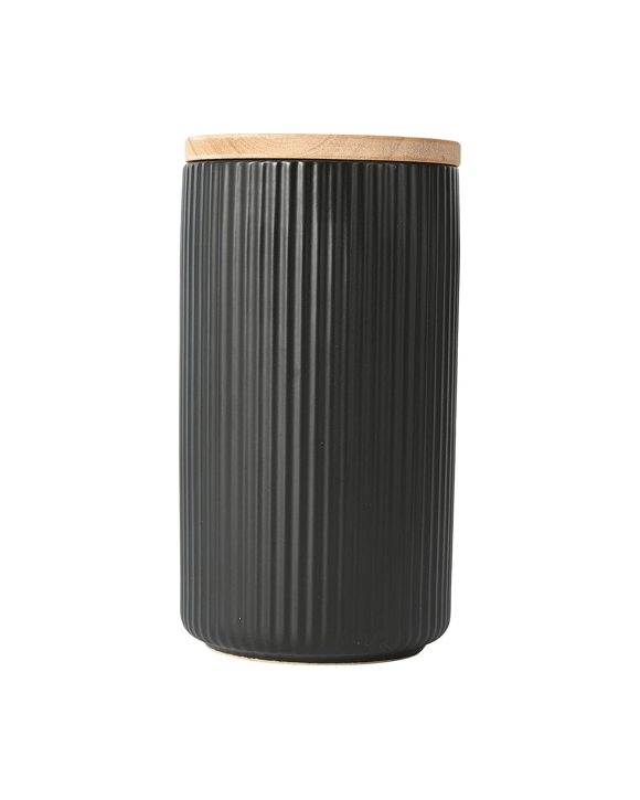 Large Black Ribbed Canister