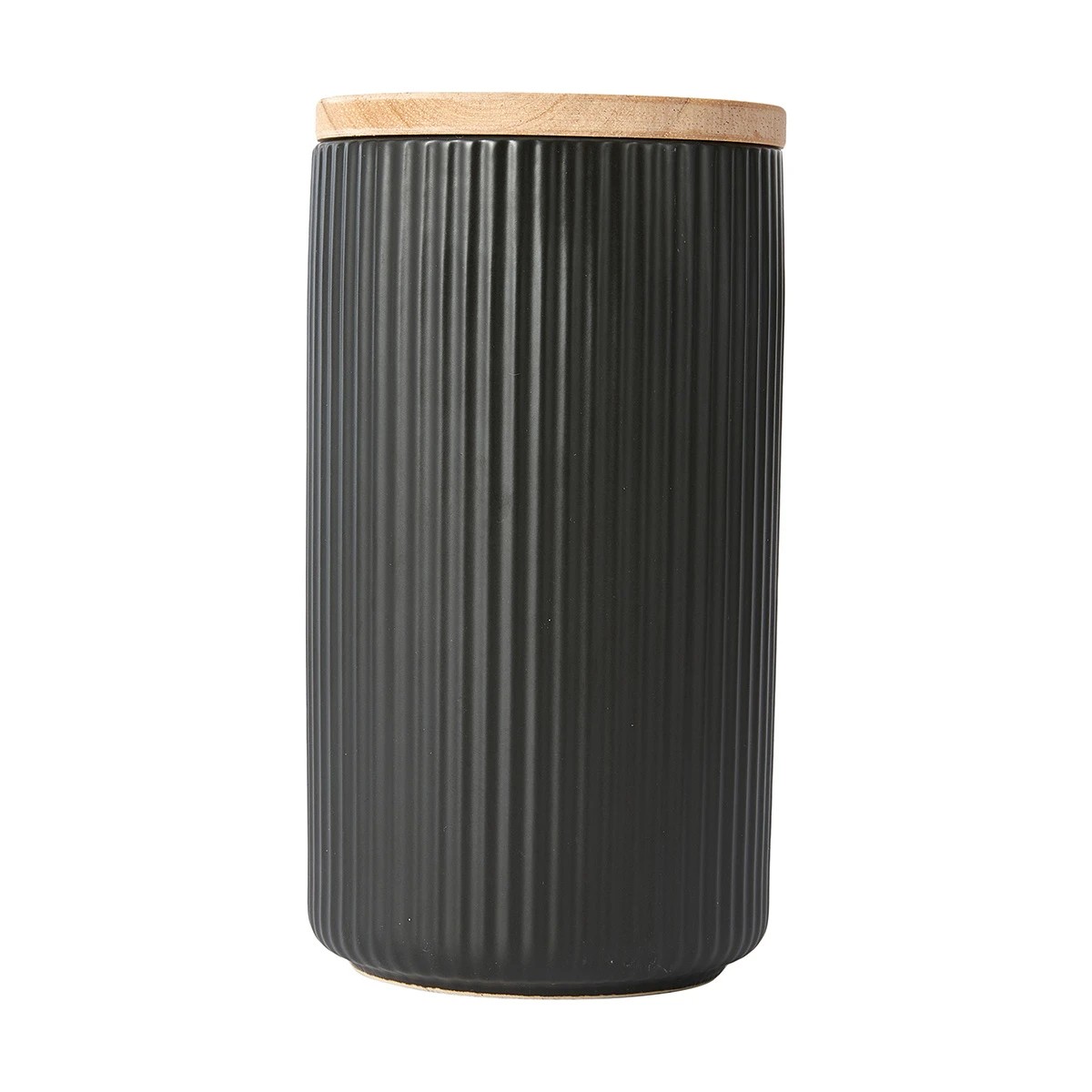 1 Large Black Ribbed Canister, 1 of 8