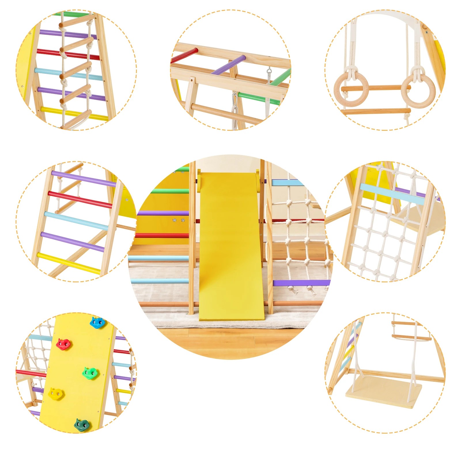 2 Costway Climb Playset 8-in-1 Wood Climbing Frame Swing Slide, 2 of 6