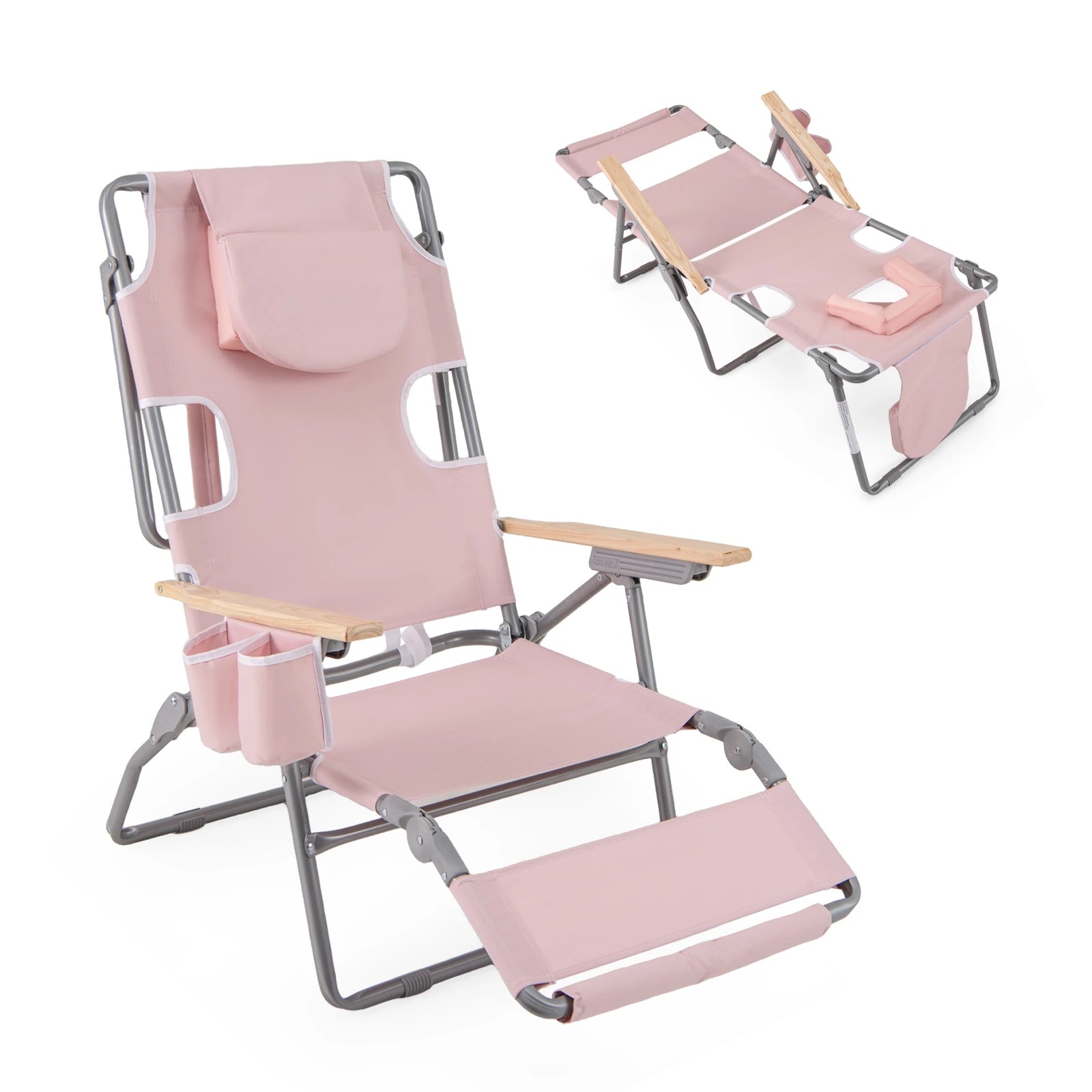 1 Costway 3-in-1 Foldable Beach Chair Portable Sunbathing Lounger w/Face Hole, 1 of 1