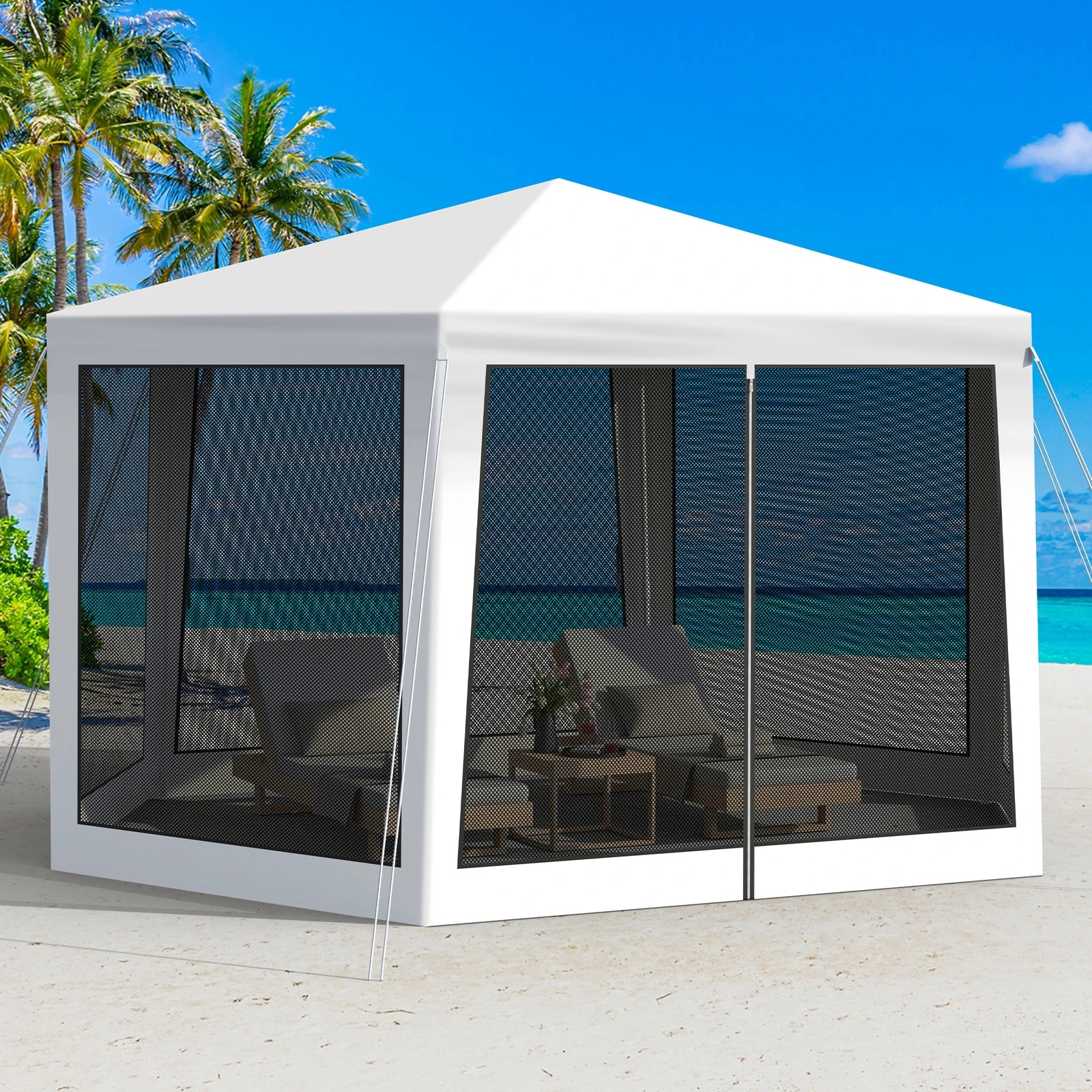 6 Alfordson Gazebo 2x2m Outdoor Camping Marquee Canopy Mesh Wall Portable - White, 6 of 10