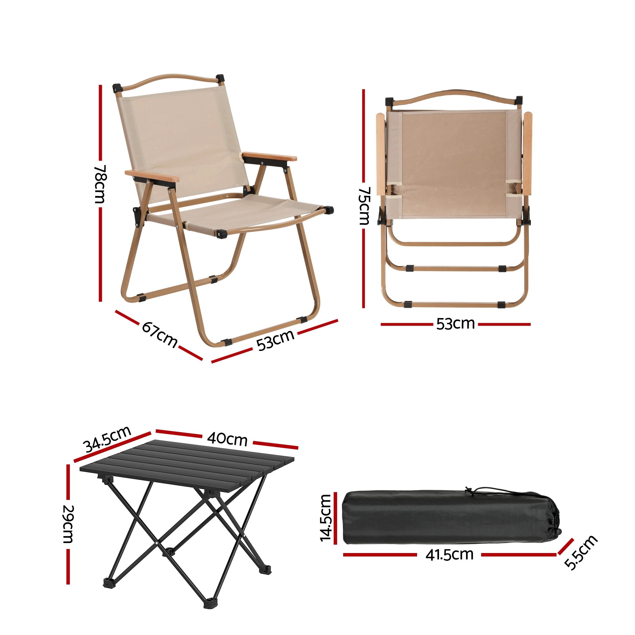2 Weisshorn 3pc Camping Table Chair Set Outdoor Folding Aluminium Portable Picnic - Multi, 2 of 9