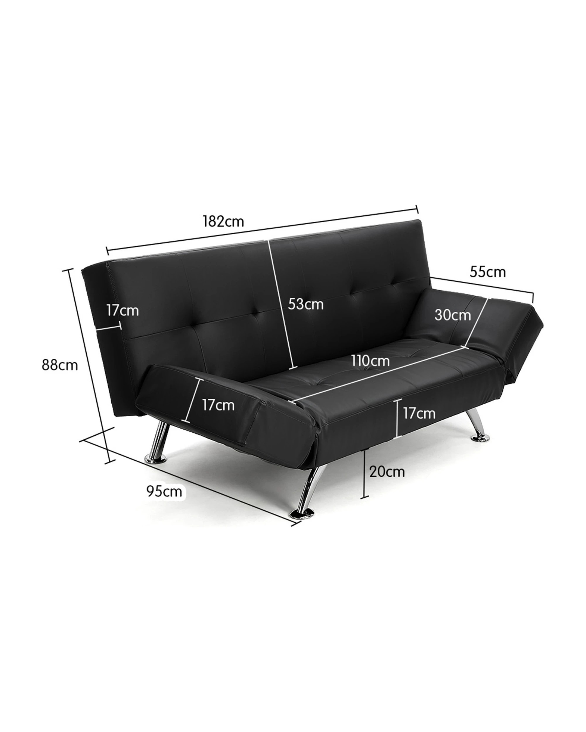 4 Sarantino 3 Seater Faux Leather Sofa Bed Lounge - Black, 4 of 6