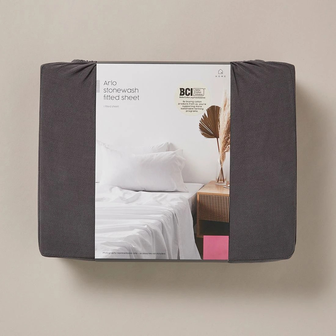 3 Arlo Stonewash Fitted Sheet - Queen Bed - Grey, 3 of 3