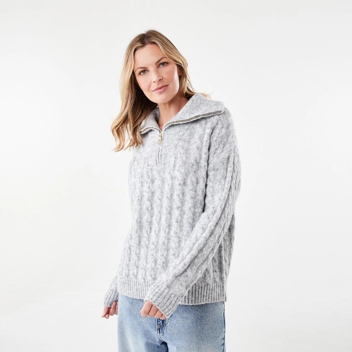 1 Zip Neck Jumper Grey Marle, 1 of 5