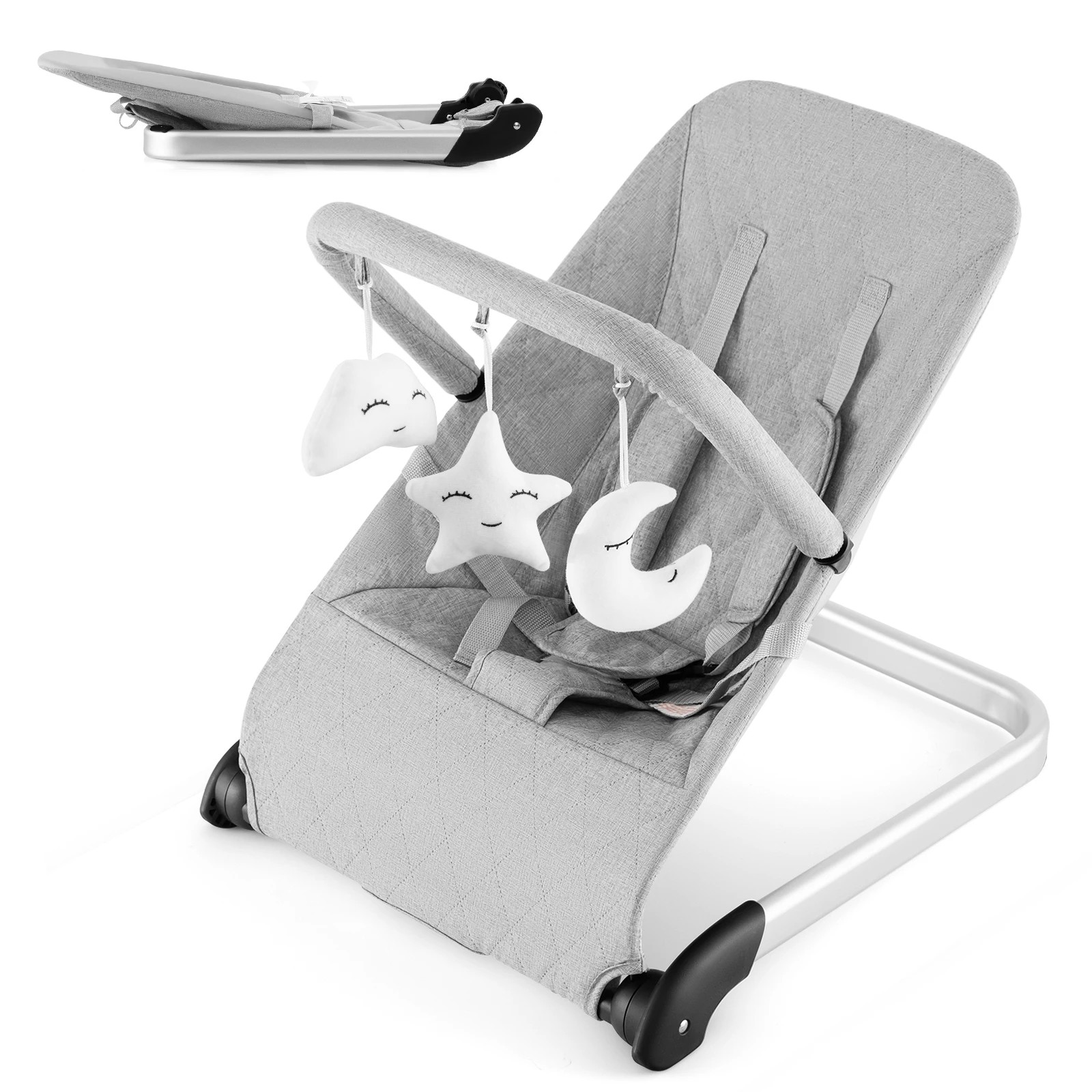1 Costway Foldable Rocker Chair Portable Rocking Chair - Grey, 1 of 2