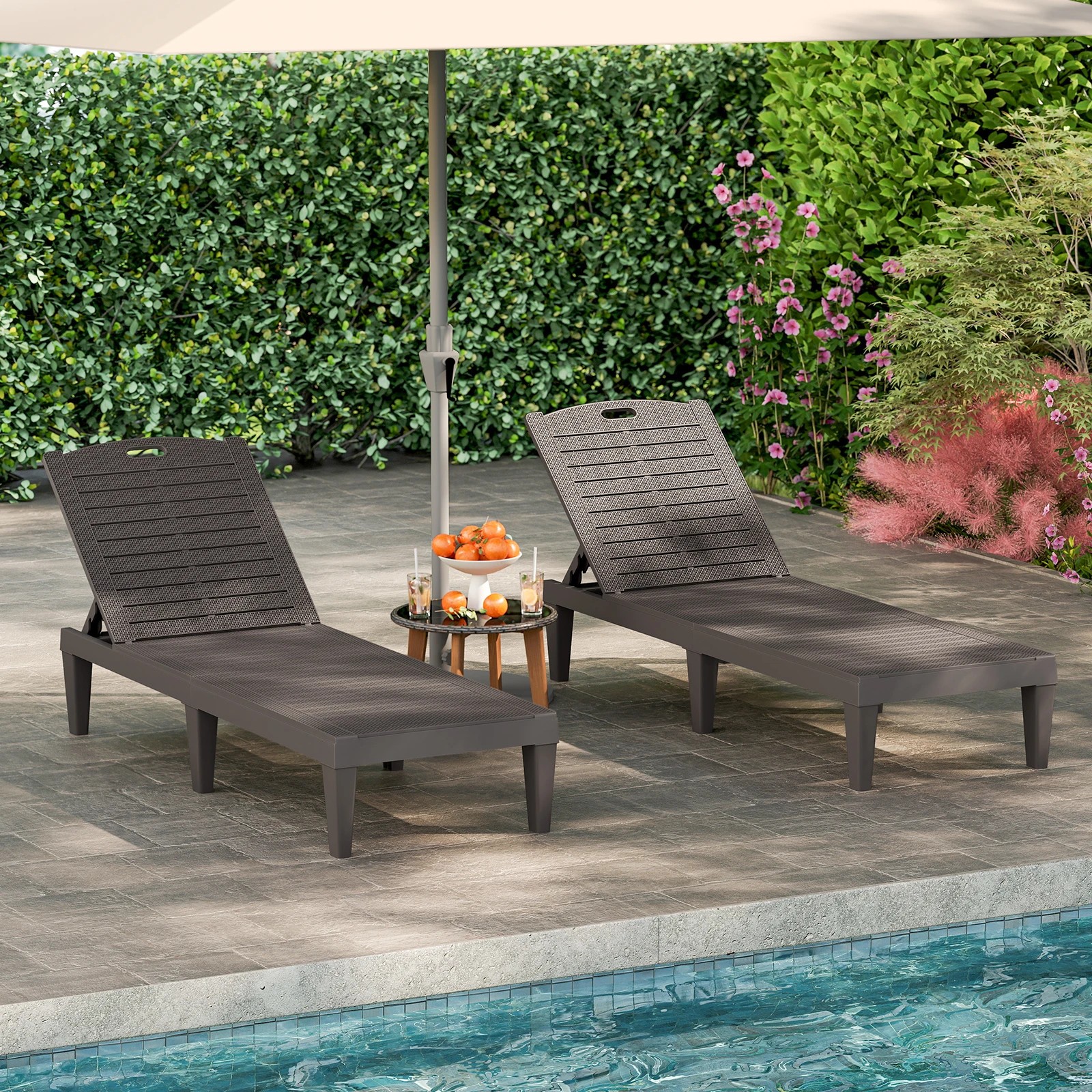 3 Costway 2x Outdoor Lounge Chairs PP Recliner Lounger w/4-Position Backrests - Brown, 3 of 6
