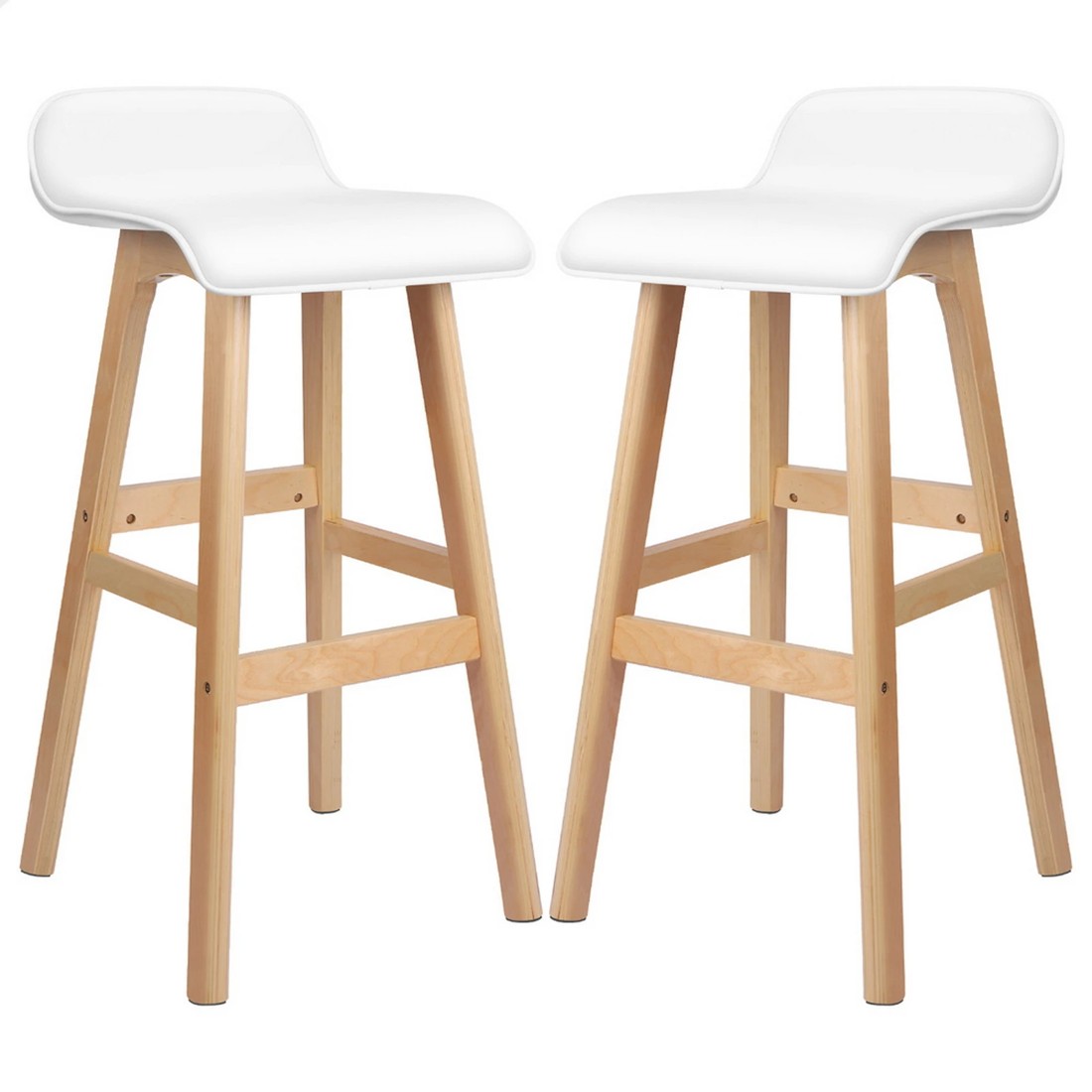 1 Alfordson 2x Wooden Bar Stools Kitchen Dining Chair Leather Samuel - White, 1 of 10