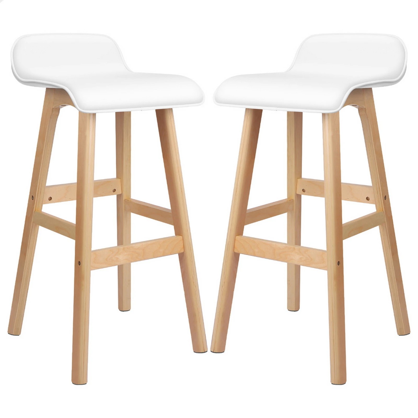 1 Alfordson 2x Wooden Bar Stools Kitchen Dining Chair Leather Samuel - White, 1 of 10
