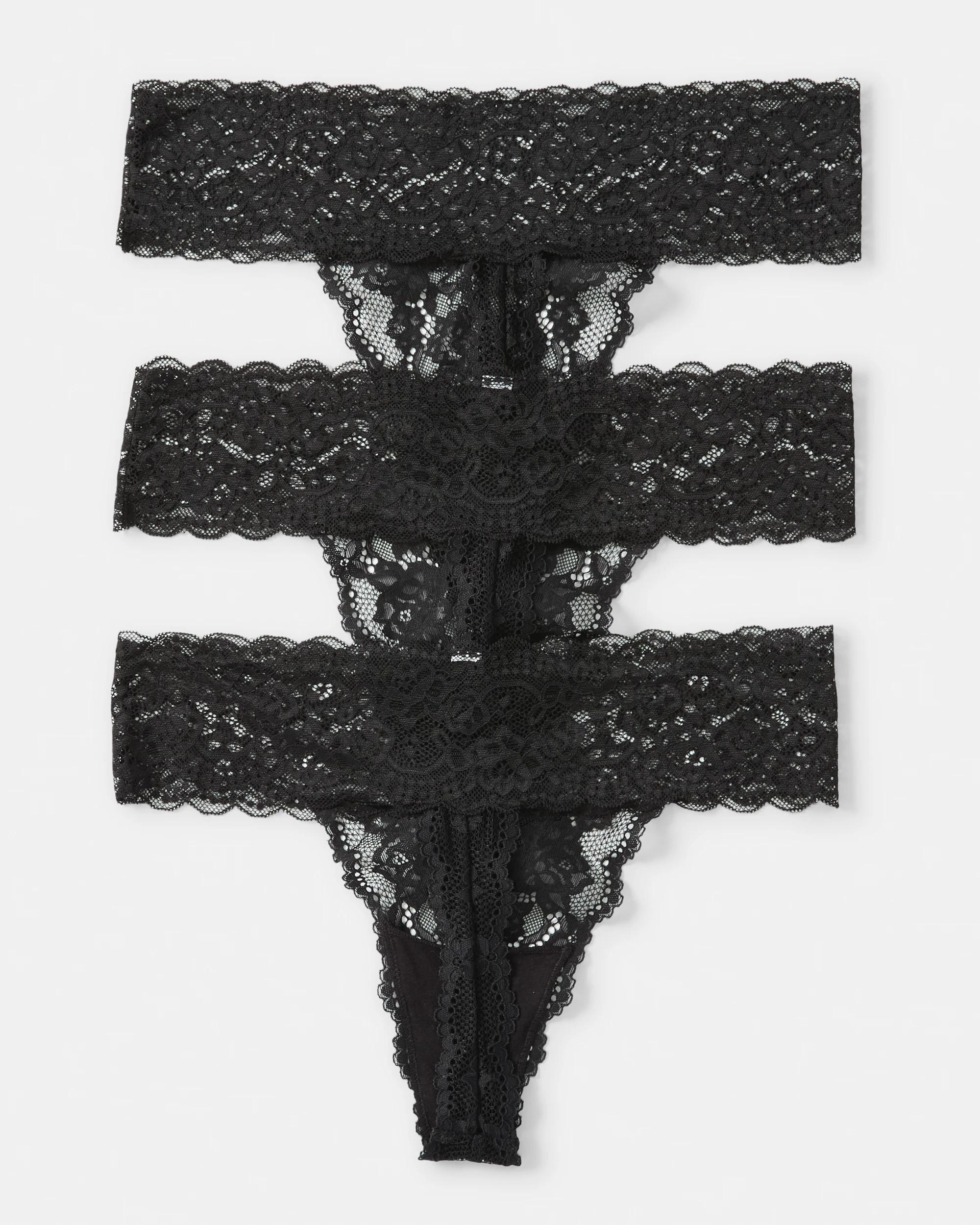 2 3 Pack Lace G-String Briefs Black, 2 of 6