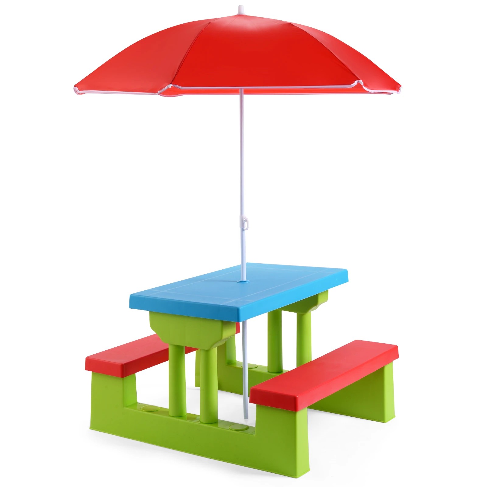 1 Costway Picnic Table Set Outdoor Party Bench w/Umbrella - Red, 1 of 1