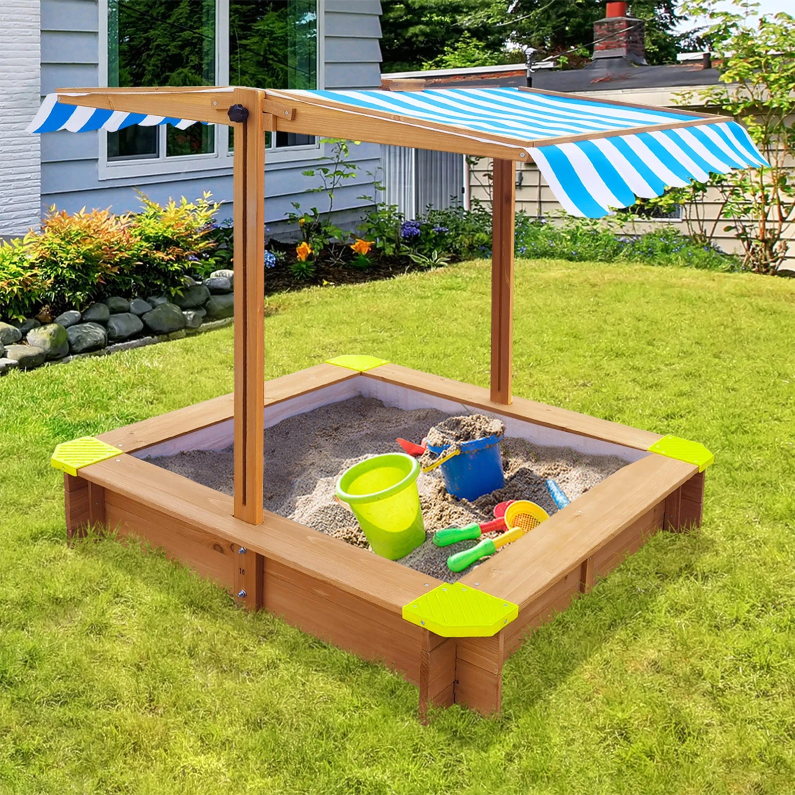 3 Mazam Kids Sandpit Outdoor Toys Wooden Sandbox Beach Play Box Children Canopy
 - multi, 3 of 10