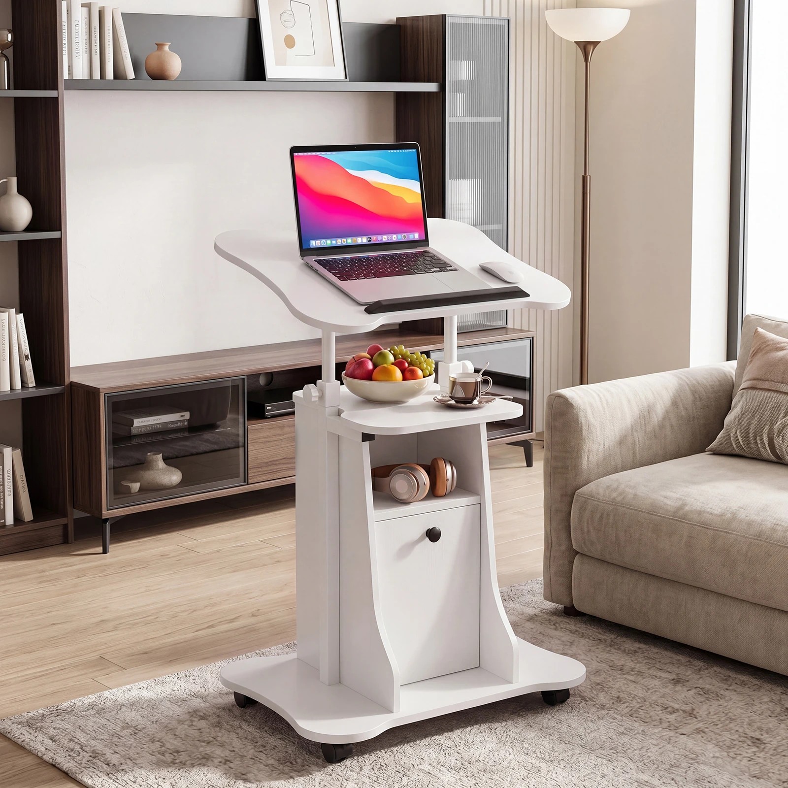 3 Costway Mobile Lectern Podium Stand Adjustable Laptop Table w/Tilting Tabletop - White, 3 of 5