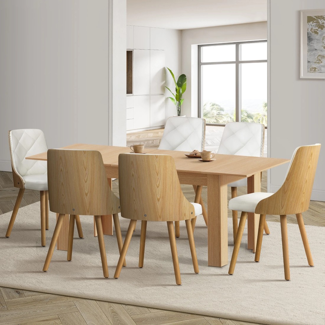 3 Oikiture 200cm Extendable Dining Table with 6PCS Dining Chairs PU Leather - Multi, 3 of 9
