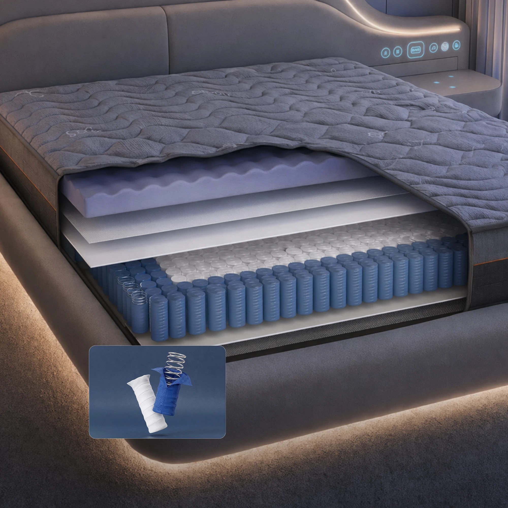 5 Levitex Queen Mattress Hybrid Pocket Spring with 4cm Egg Crate Foam for Deep Sleep - Queen Bed - Grey, 5 of 10