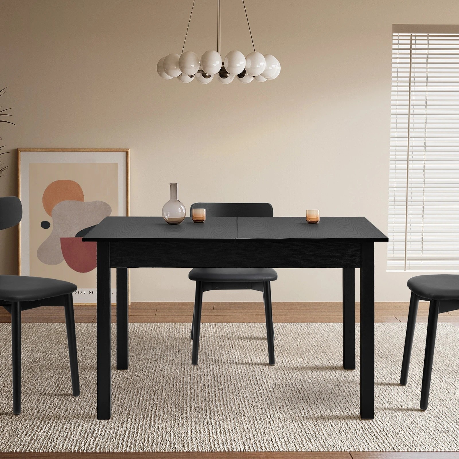 3 Oikiture 160cm Extendable Dining Table Wooden Rectangular Kitchen Table
 - Black, 3 of 7