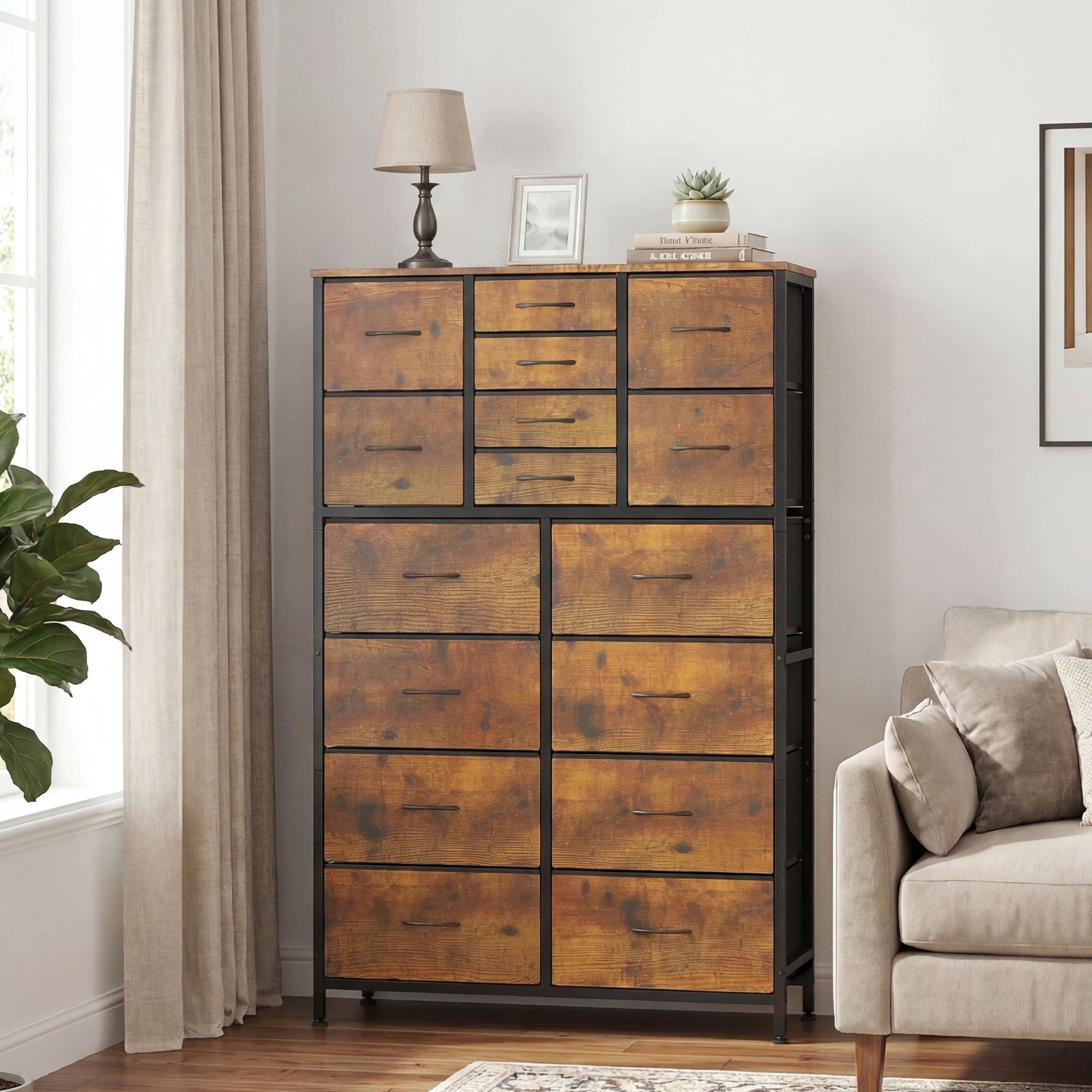 6 Advwin Tall Dresser with 16 Fabric Drawers Chest of Drawers for Closet - Brown, 6 of 8