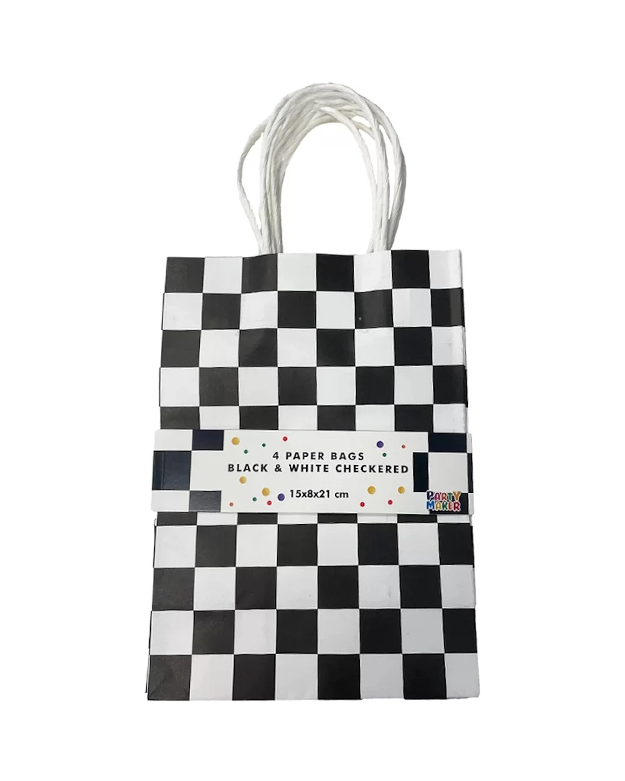 4 Partyrama Black and White Checkered Paper Gift Bags Pack of 4 - White, Black, 4 of 4