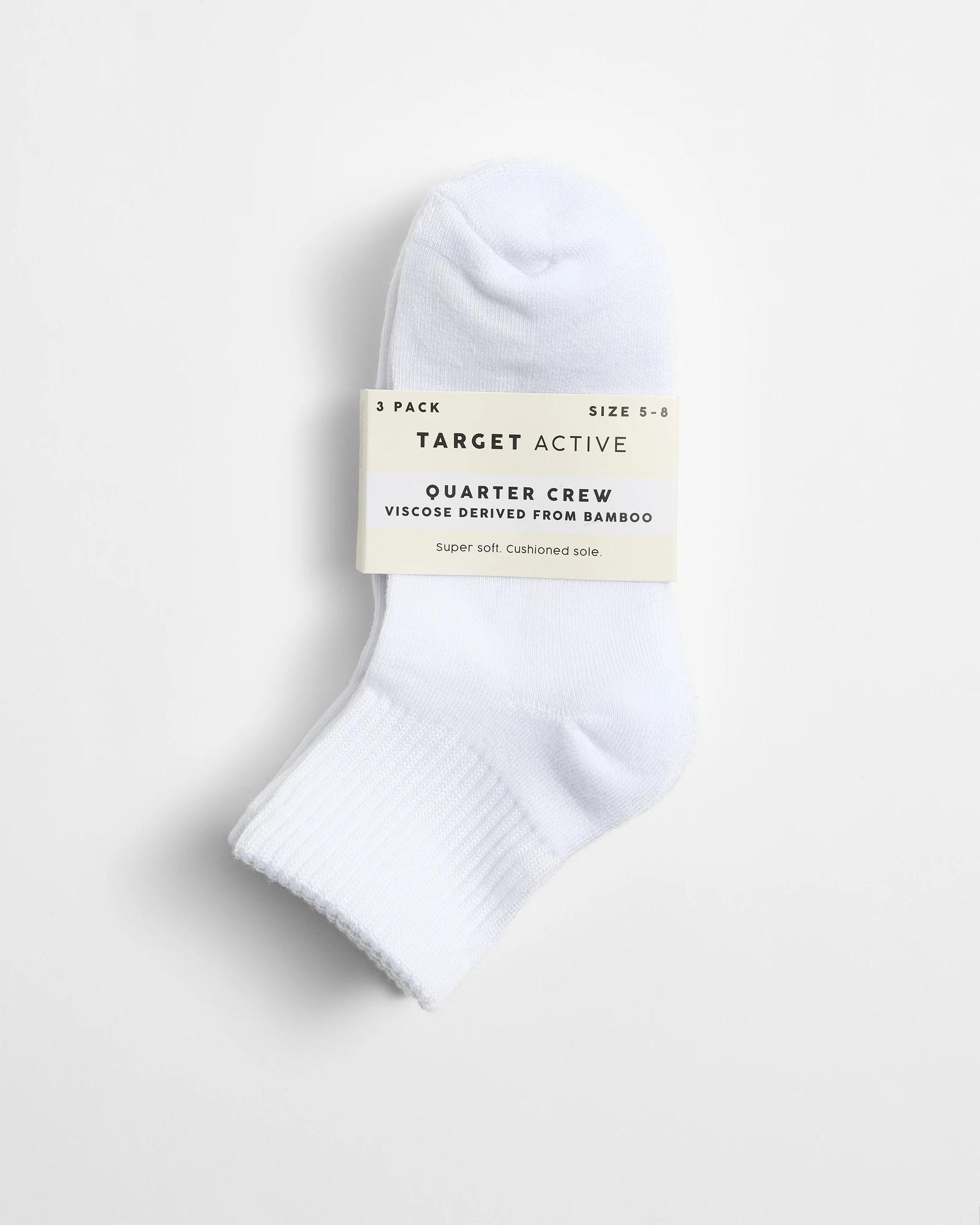 3 Target Active Bamboo 3 Pack Quarter Crew Sports Socks WHITE, 3 of 3