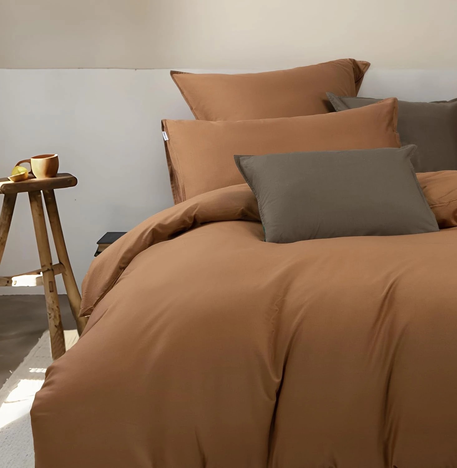 2 Gioia Casa Vintage Washed Cotton Quilt Cover Set Soft Breathable - Single Bed - Rust, 2 of 6