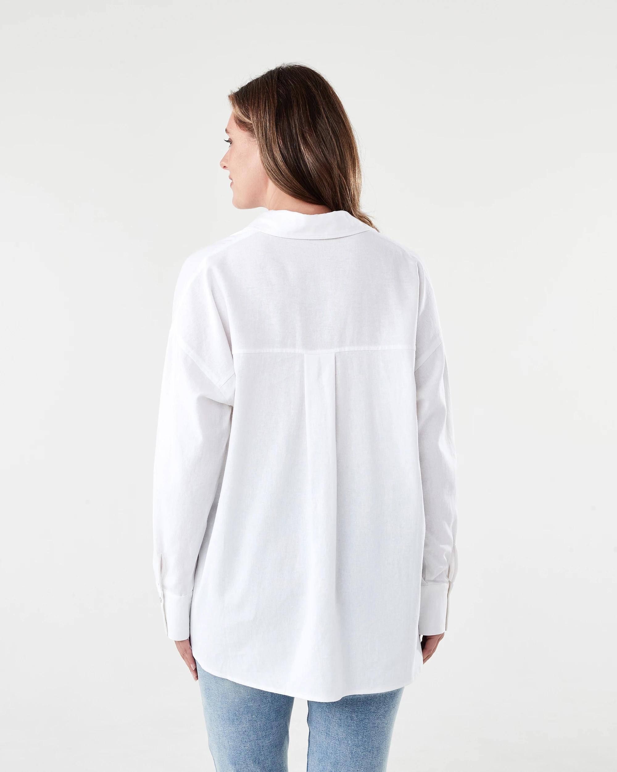 3 Long Sleeve Oversized Linen Blend Shirt White, 3 of 8