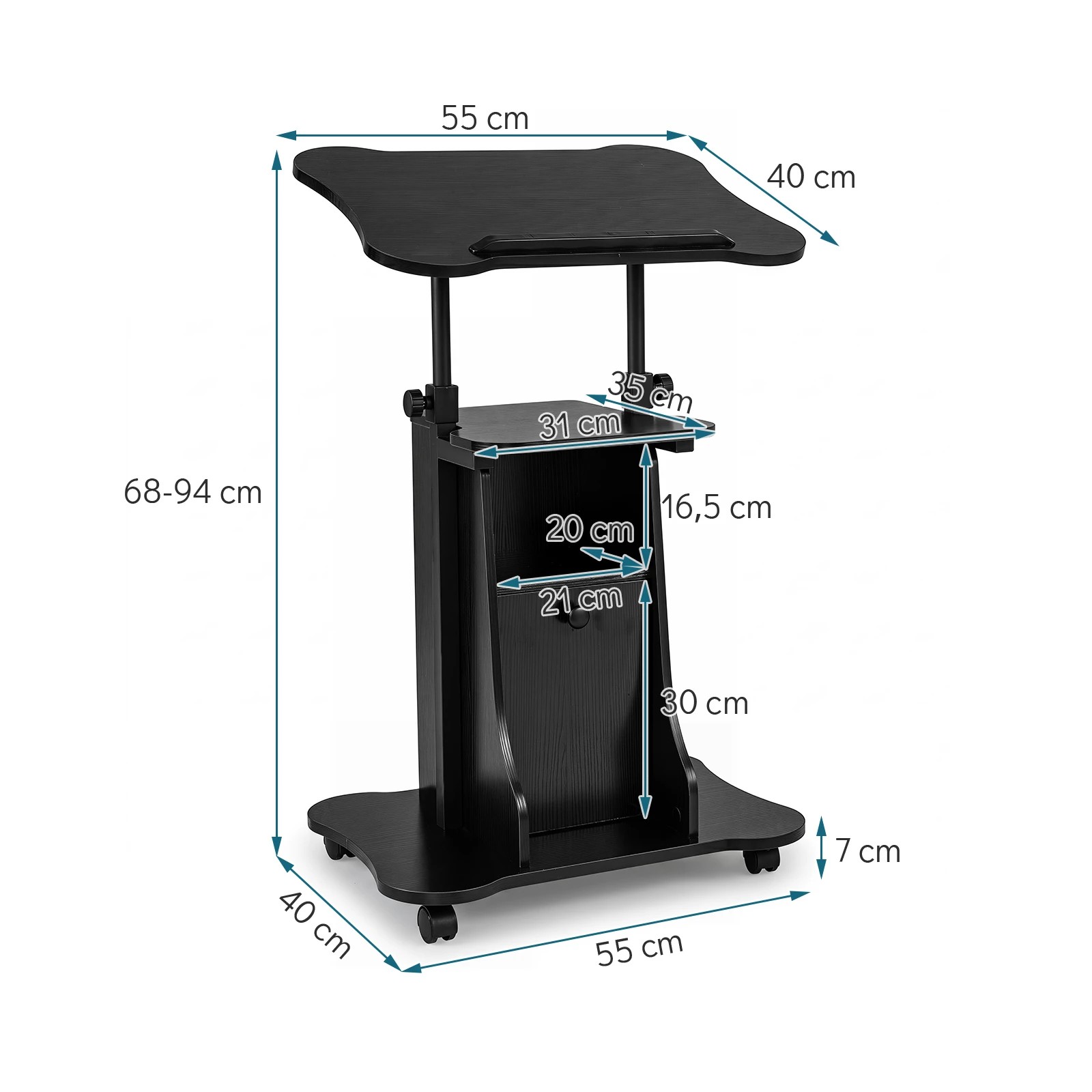 2 Costway Mobile Lectern Podium Stand Adjustable Laptop Table w/Tilting Tabletop - Black, 2 of 5