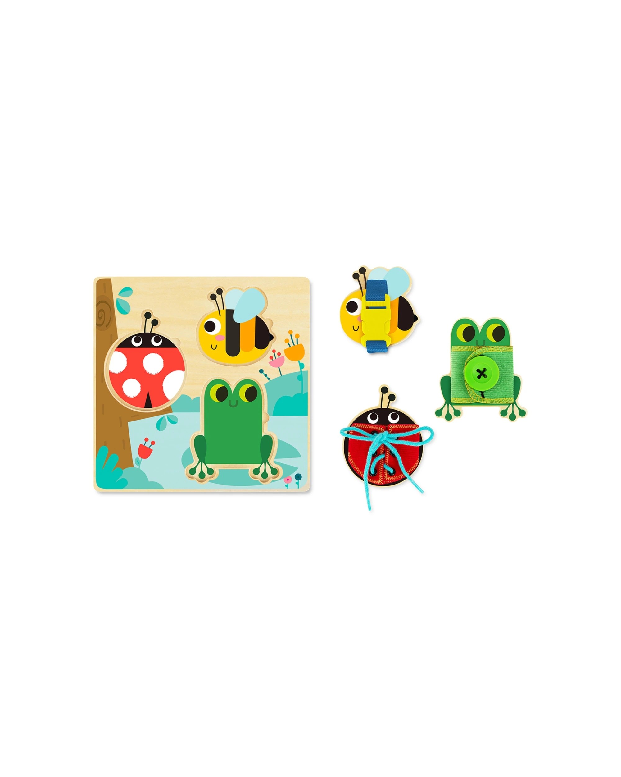 2 Tooky Toy Basic Skills Lacing Kids Children Buttons Wooden Puzzle Board - Multi, 2 of 7
