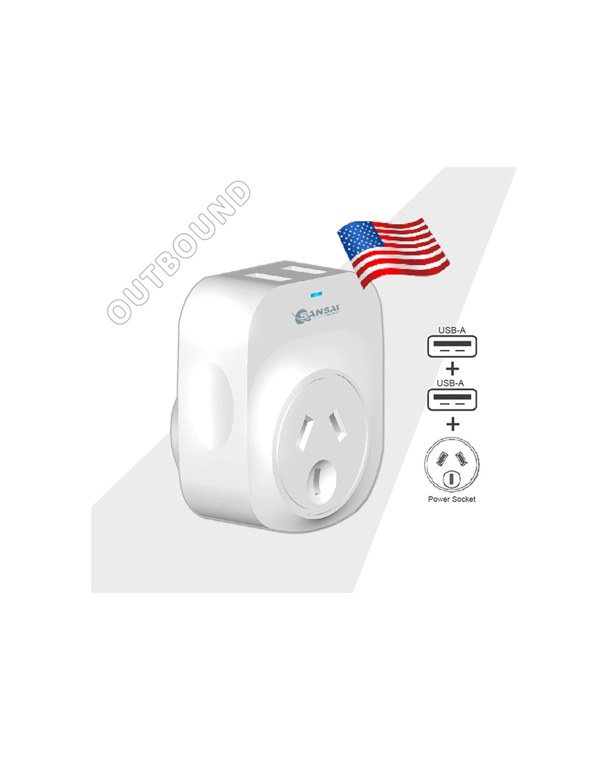 2 Sansai Surge Protected Travel Adapter with 2 USB Ports AU USA Region - White, 2 of 3