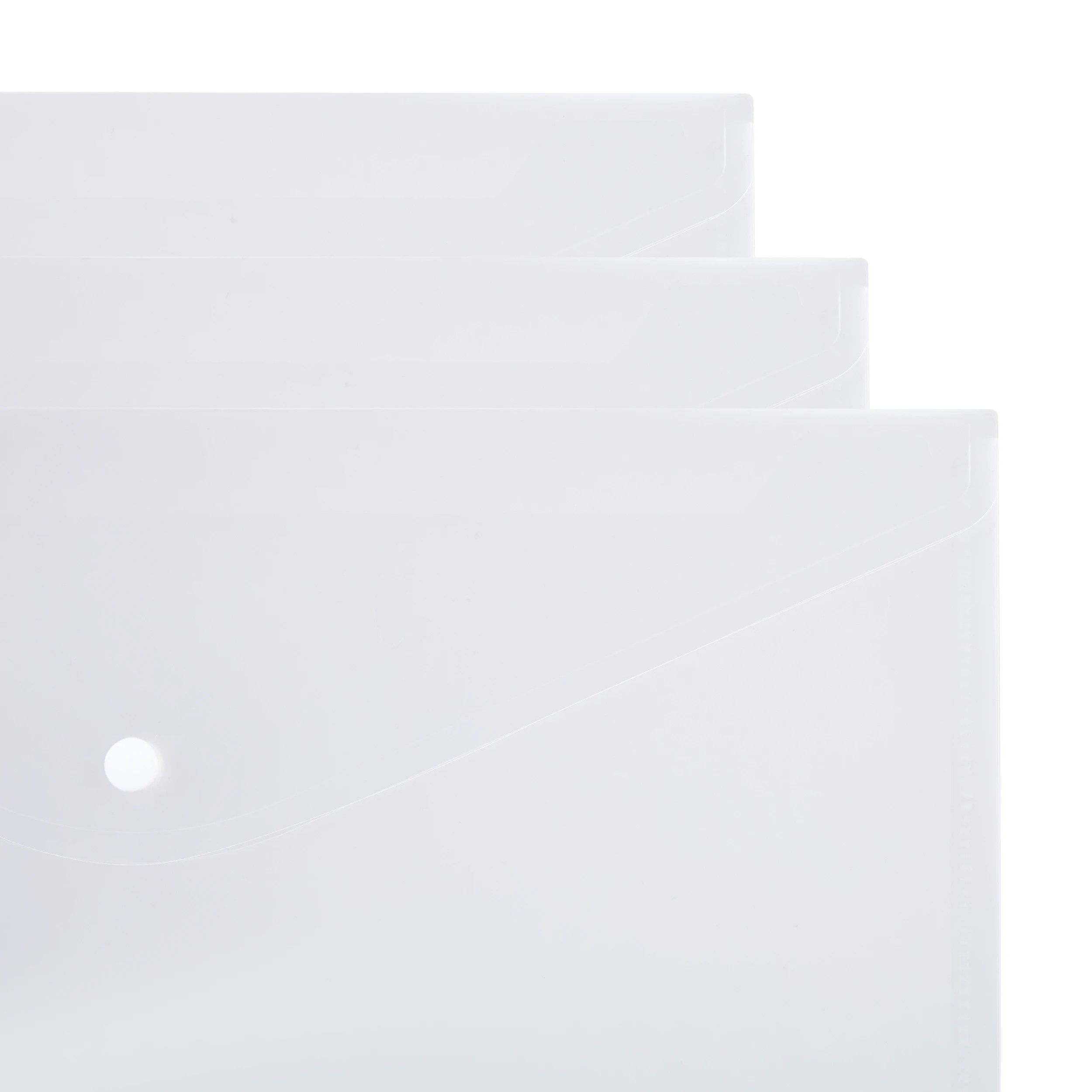 4 3 Pack A4 Button Document Wallet - Clear, 4 of 7