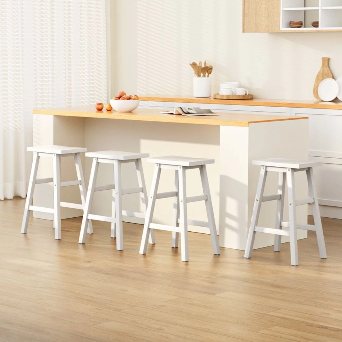 3 Artiss 4x Bar Stools Kitchen Chairs Wooden - White, 3 of 7