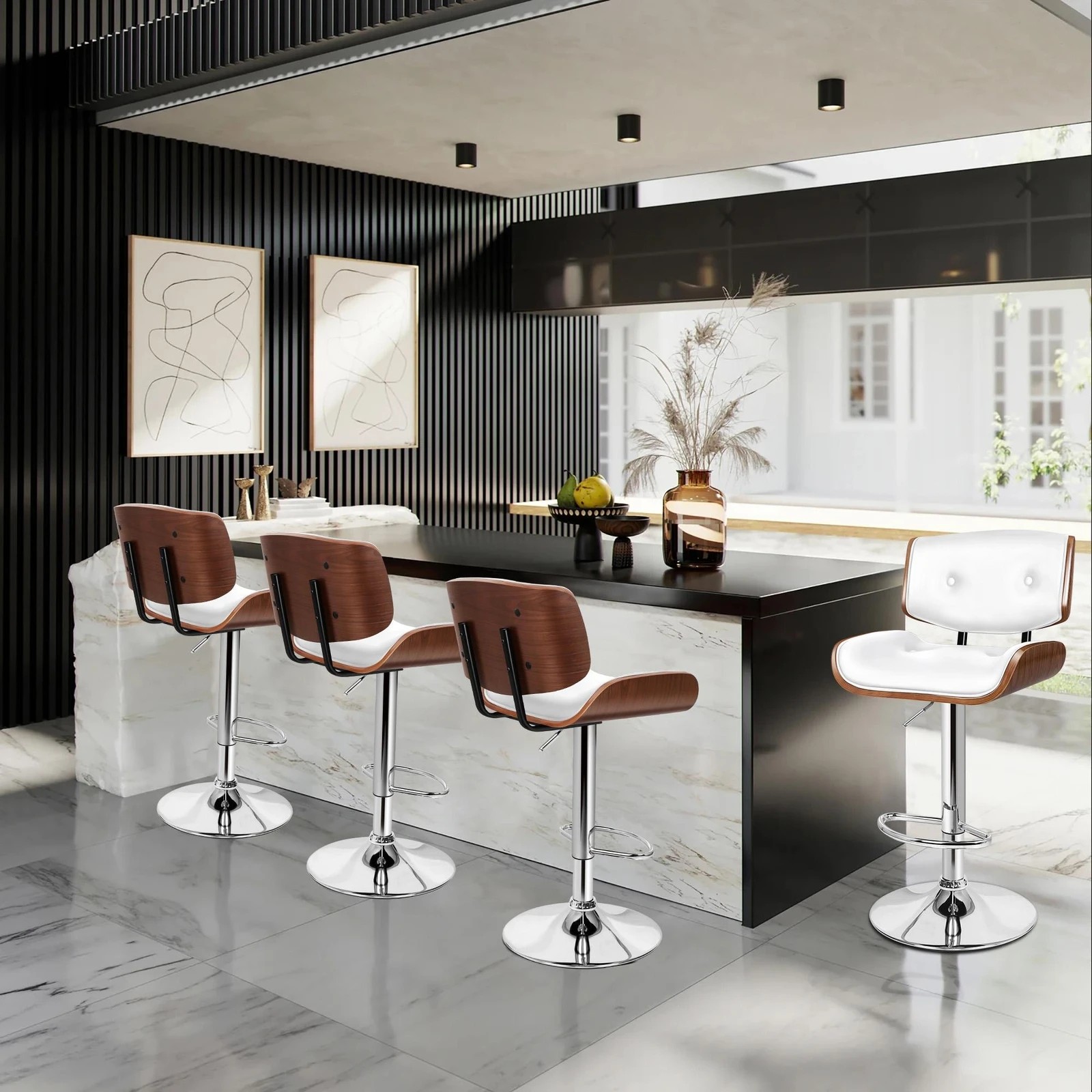 9 Alfordson 2x Bar Stool Kitchen Swivel Wooden  Chair Leather Odette - White, 9 of 10