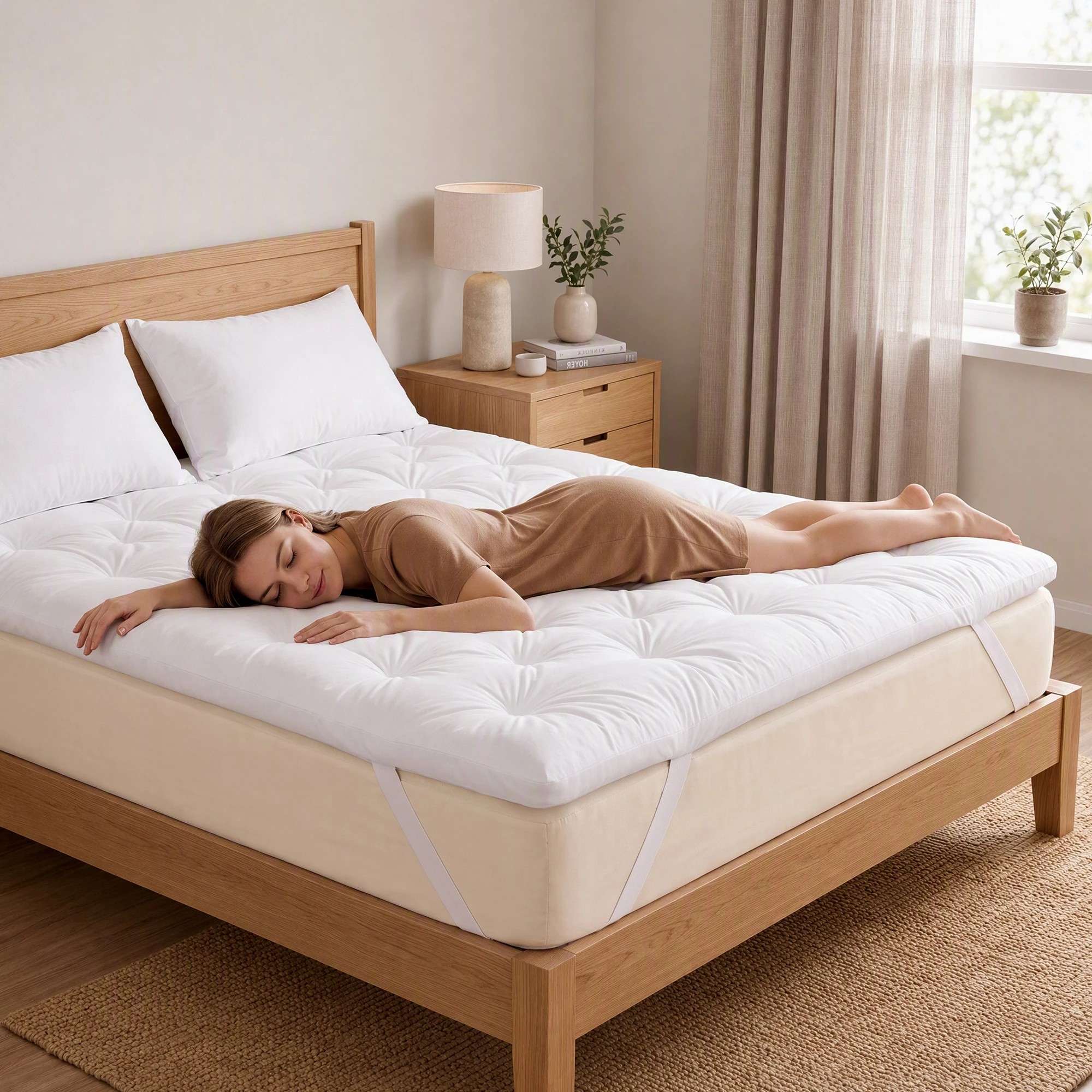 4 Giselle Bedding Pillow Top Mattress Topper 1300GSM Duck Feather 5cm Thick - King Bed - White, 4 of 9