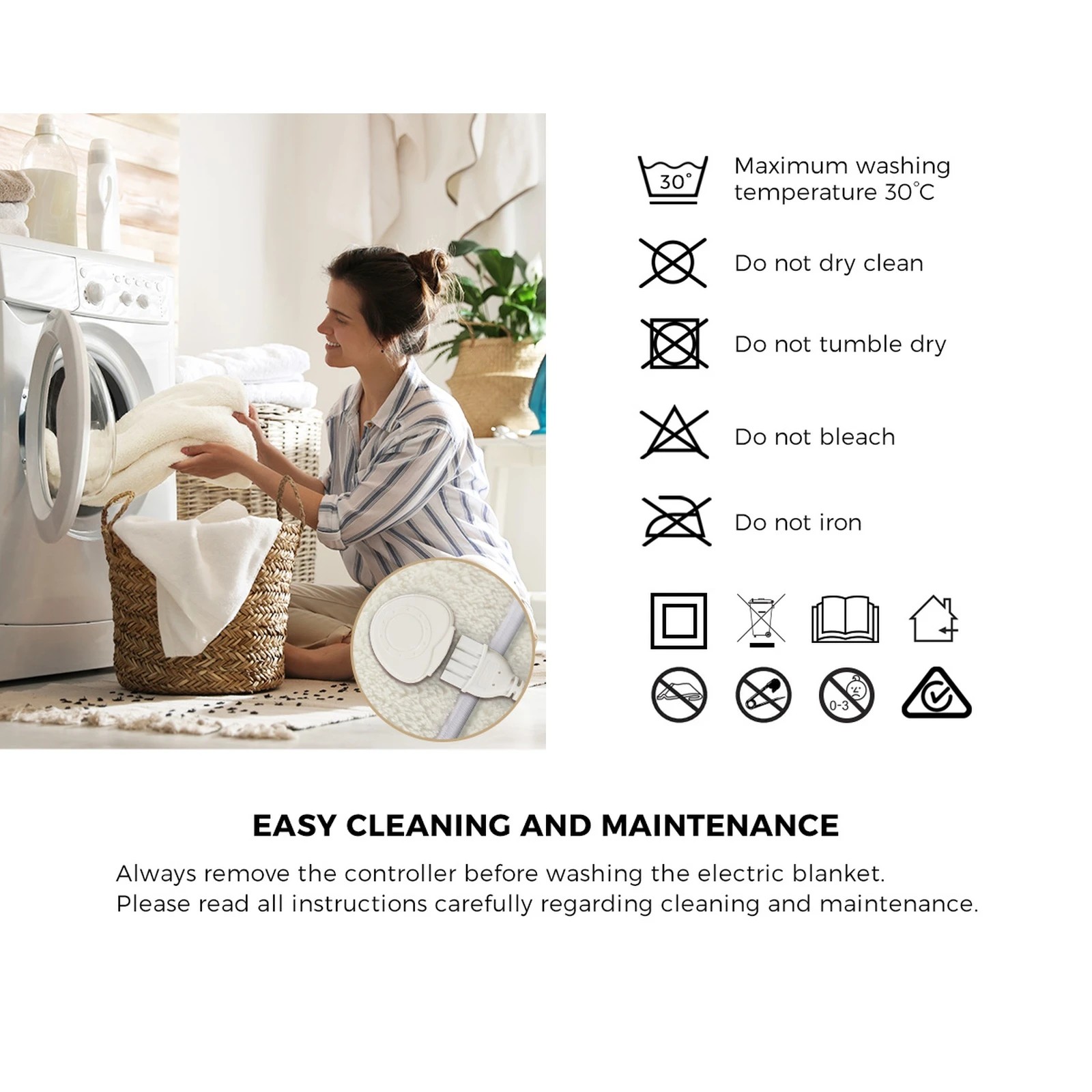 6 Bedra Bedding Electric Heated Blanket Fully Fitted Fleece Underlay Winter Pad Queen - Queen Bed - White, 6 of 7