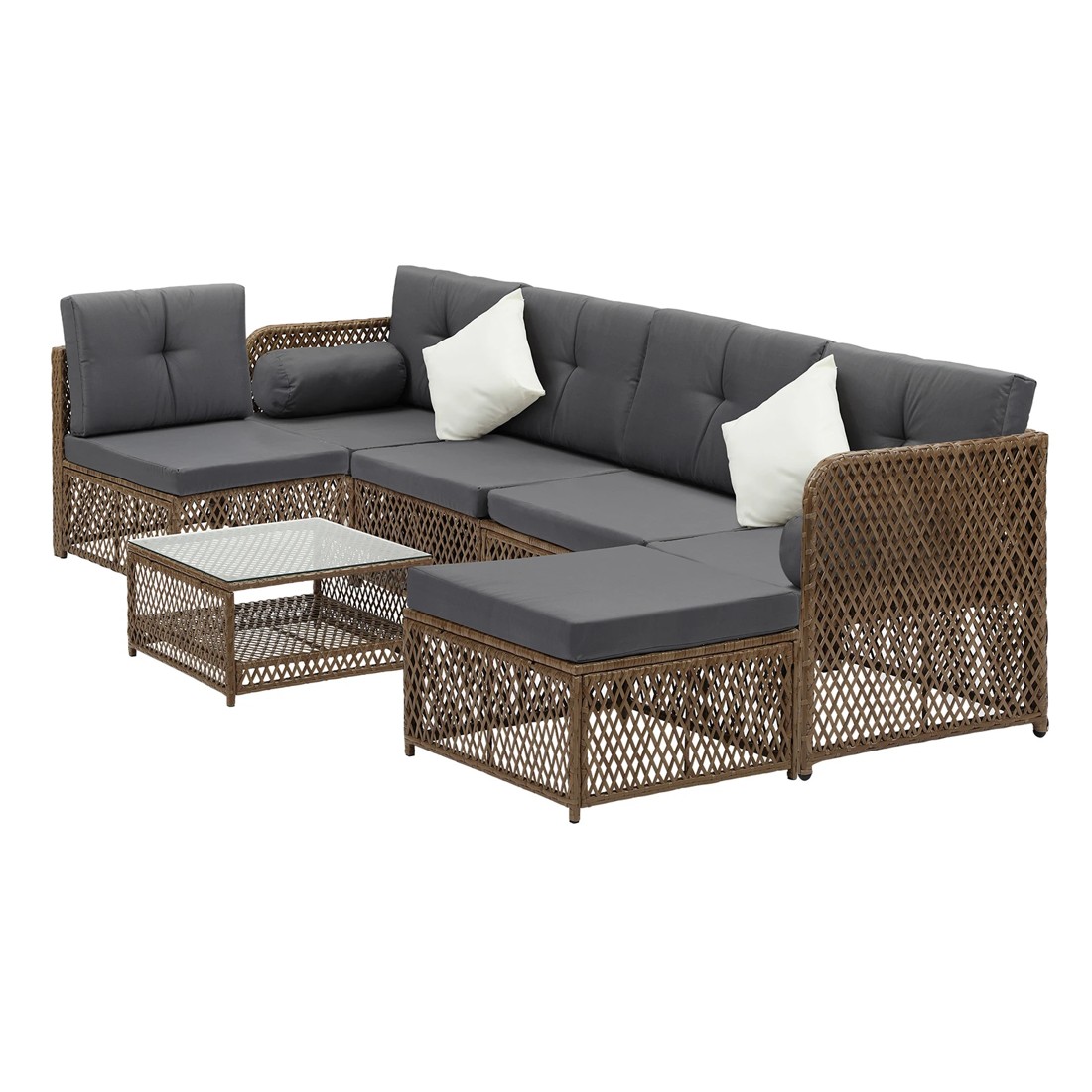 8 Livsip Outdoor Sofa Set 6 Seater Wicker Lounge Setting - Brown, 8 of 8
