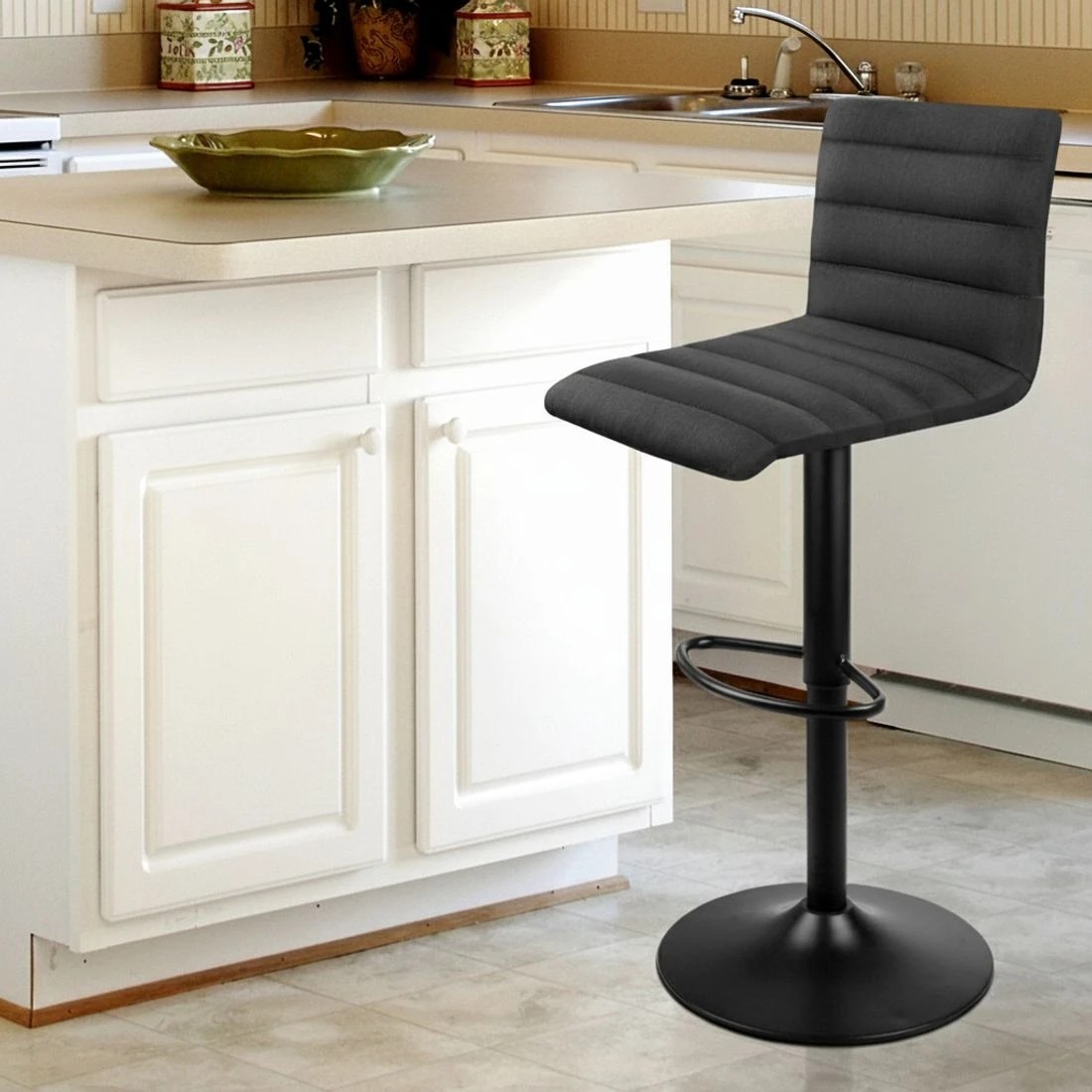 8 Artiss 2x Bar Stools Gas Lift Linen Fabric - Black, 8 of 8